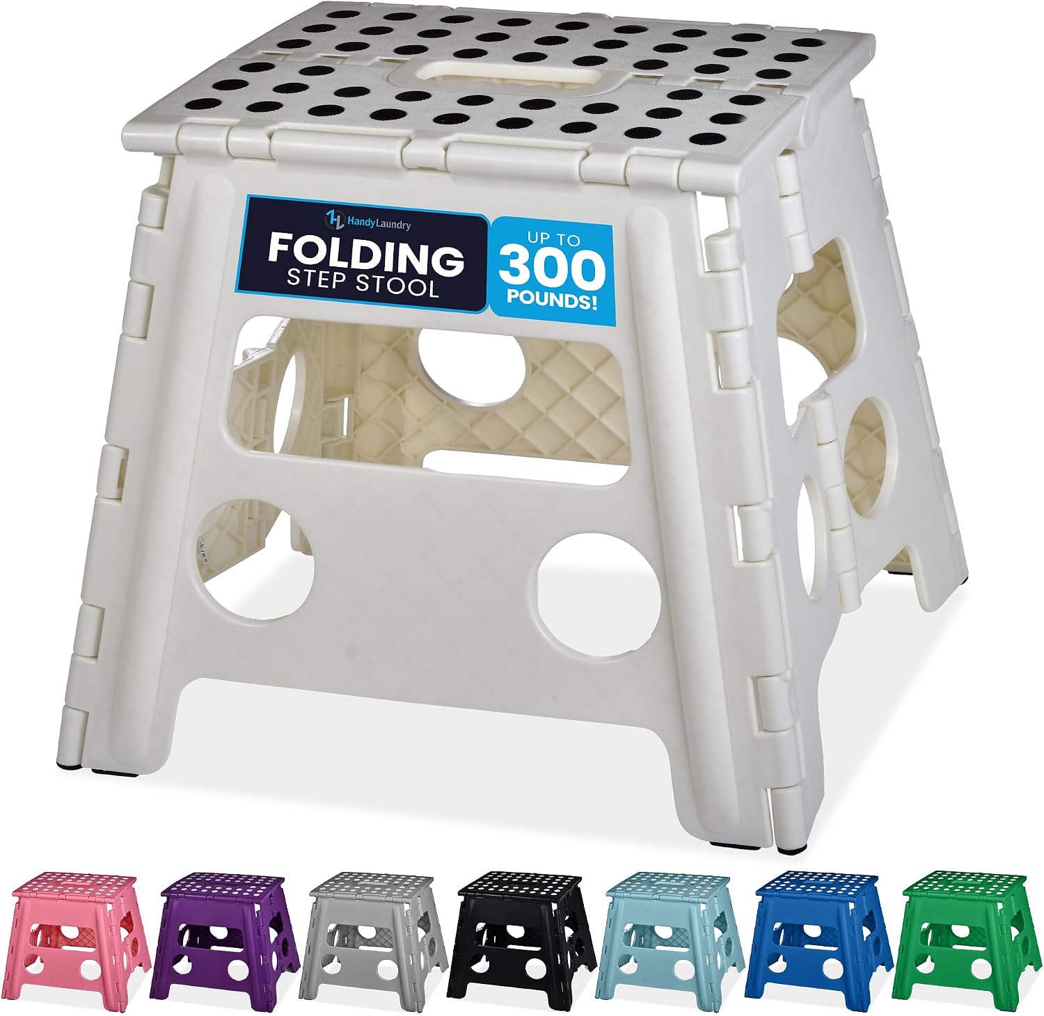 Handy Laundry Folding Step Stool 9 Inch, Black, Non-Slip Holds 300 lbs | 9 Inch, Black, Foldable Collapsible Step Stool, Non-Slip, Holds 300 lbs, Kitchen Bathroom Bedroom, Adults