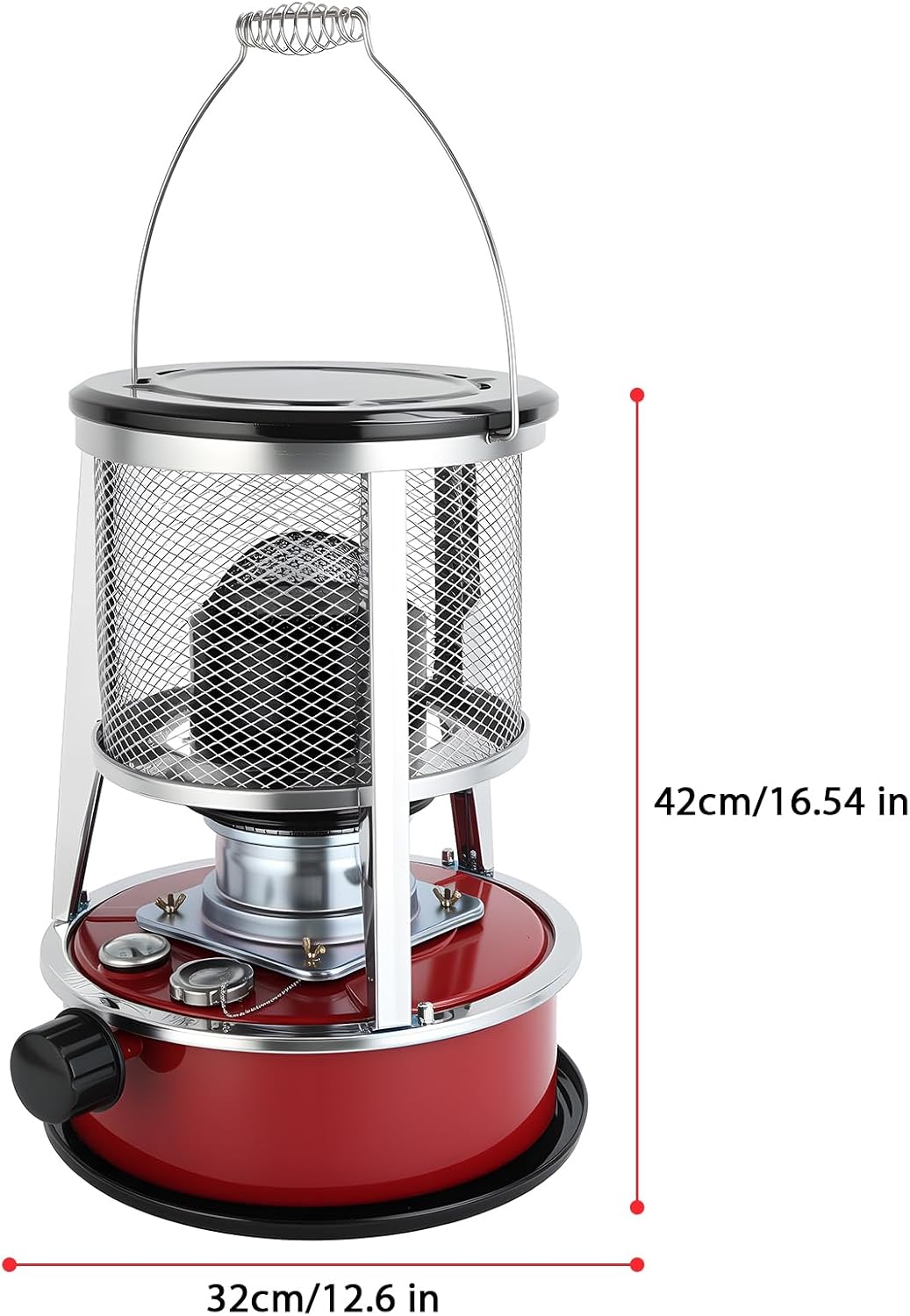 Indoor Kerosene Heater, Portable Kerosene Heater for Camping and Emergency, 9000 BTU 2400W Output with 1.21 Gallon Fuel Tank, 18–22 Hour Burn, 0.2–0.24L/H Consumption (Red)