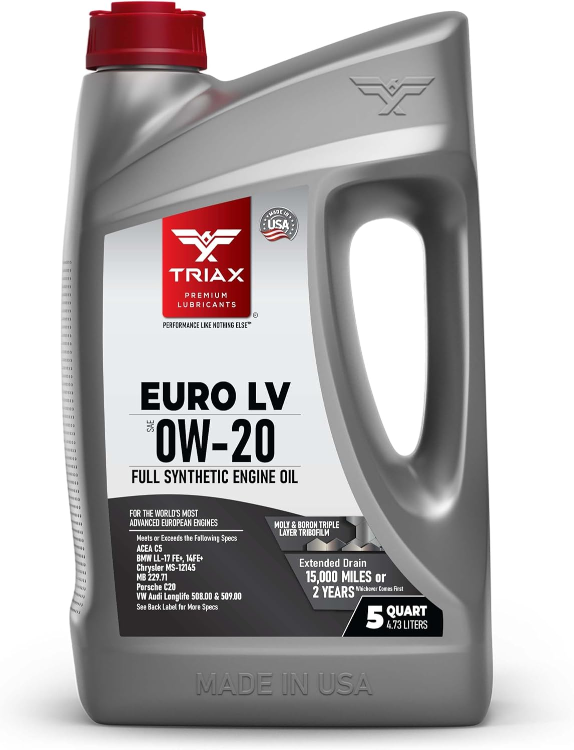 TRIAX Euro LV 0W-20 Full Synthetic European Car Engine Oil | 15K Miles | Compatible with BMW LL-12+, LL-17+, MB 229.71, VW 508.00/509.00 (1 Quart)
