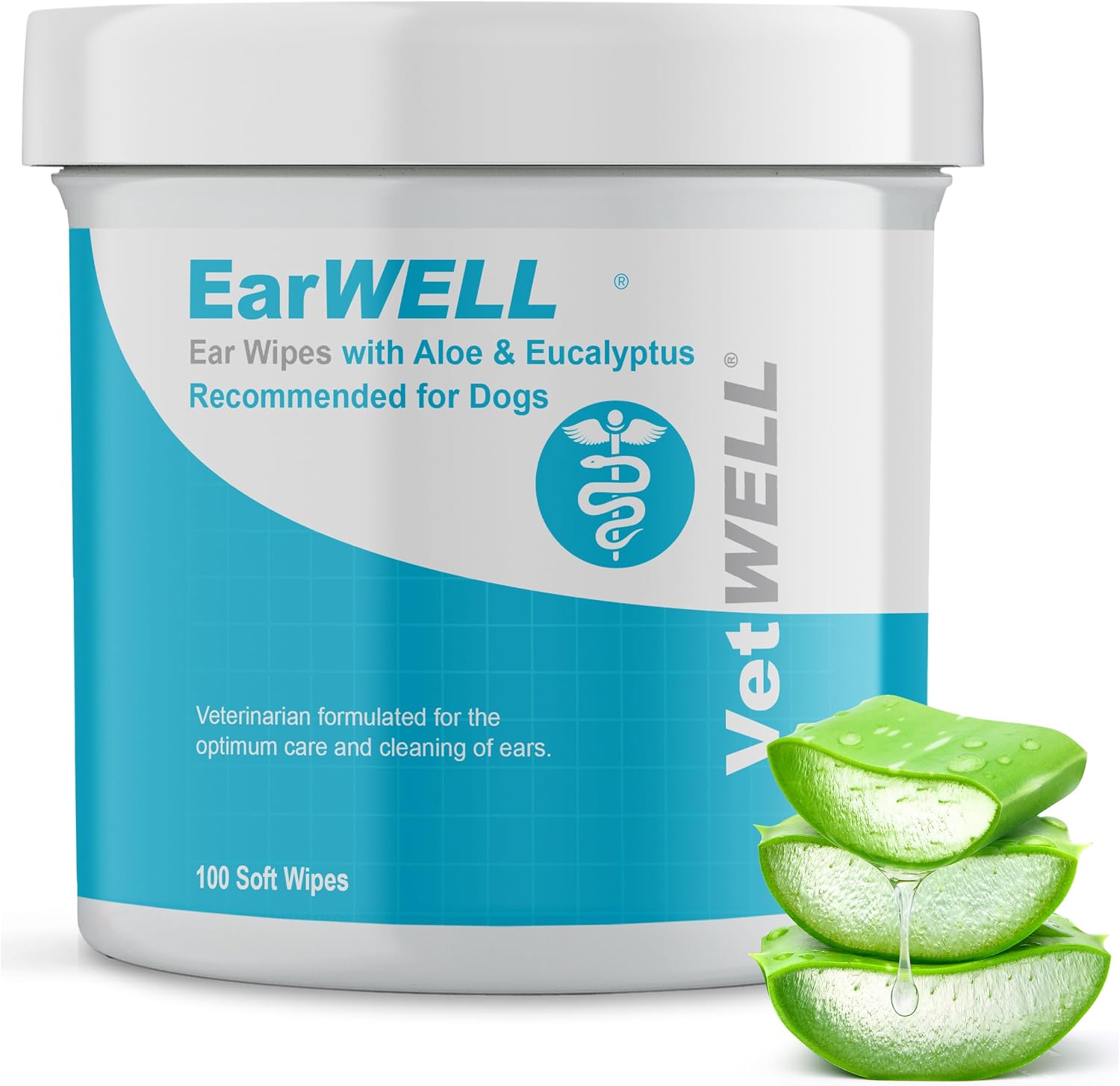 VetWELL EarWELL Dog Ear Wipes - Otic Cleaning Wipes - 100ct | Cleans and Helps Reduce Wax and Buildup in Ear Canals - Deodorizes and Freshens