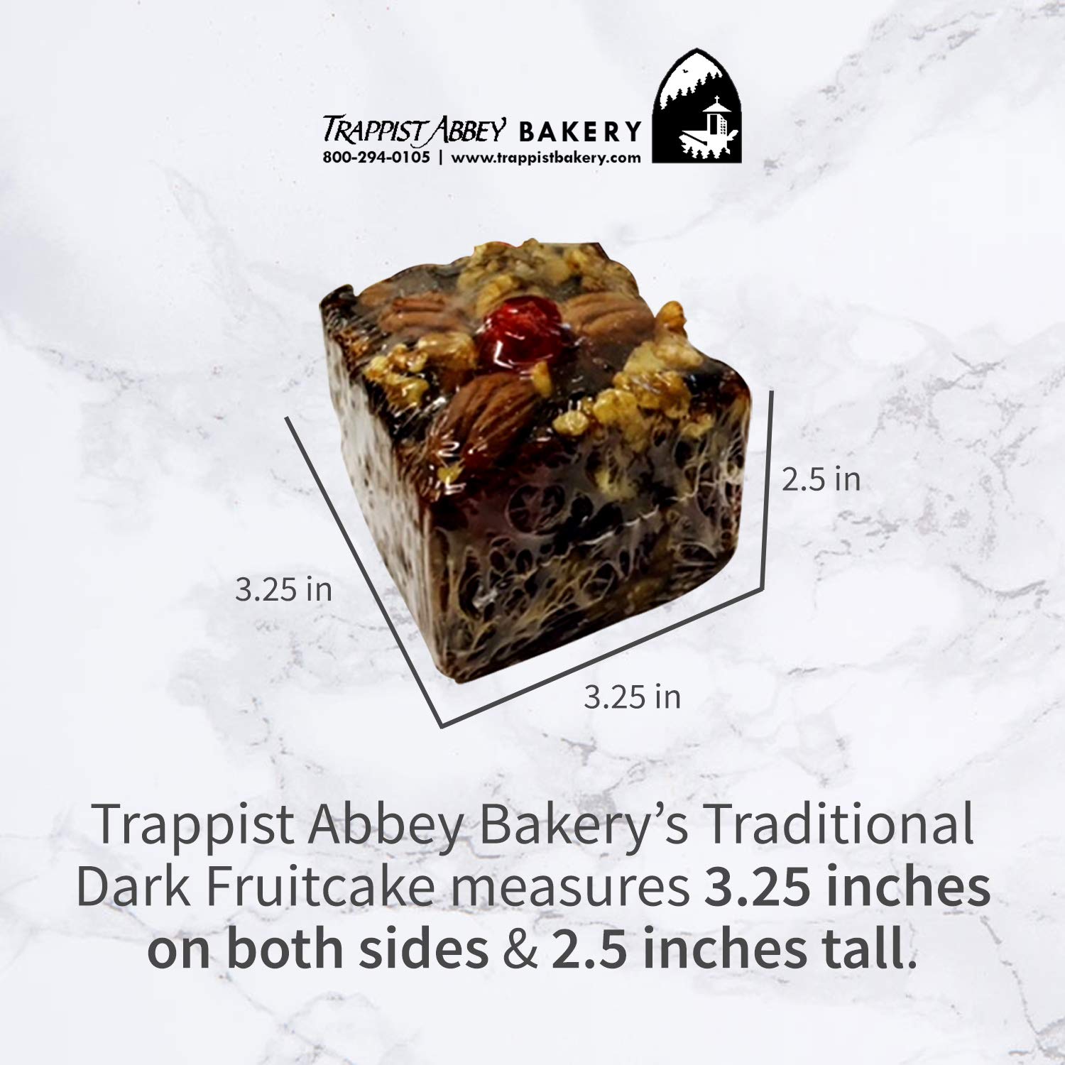 Trappist Abbey Monastery Fruitcake with Candied Fruits & Nuts- Traditional Fruit Cake Soaked in 120 Proof Brandy (1 lb) | Traditional Soaked in 120