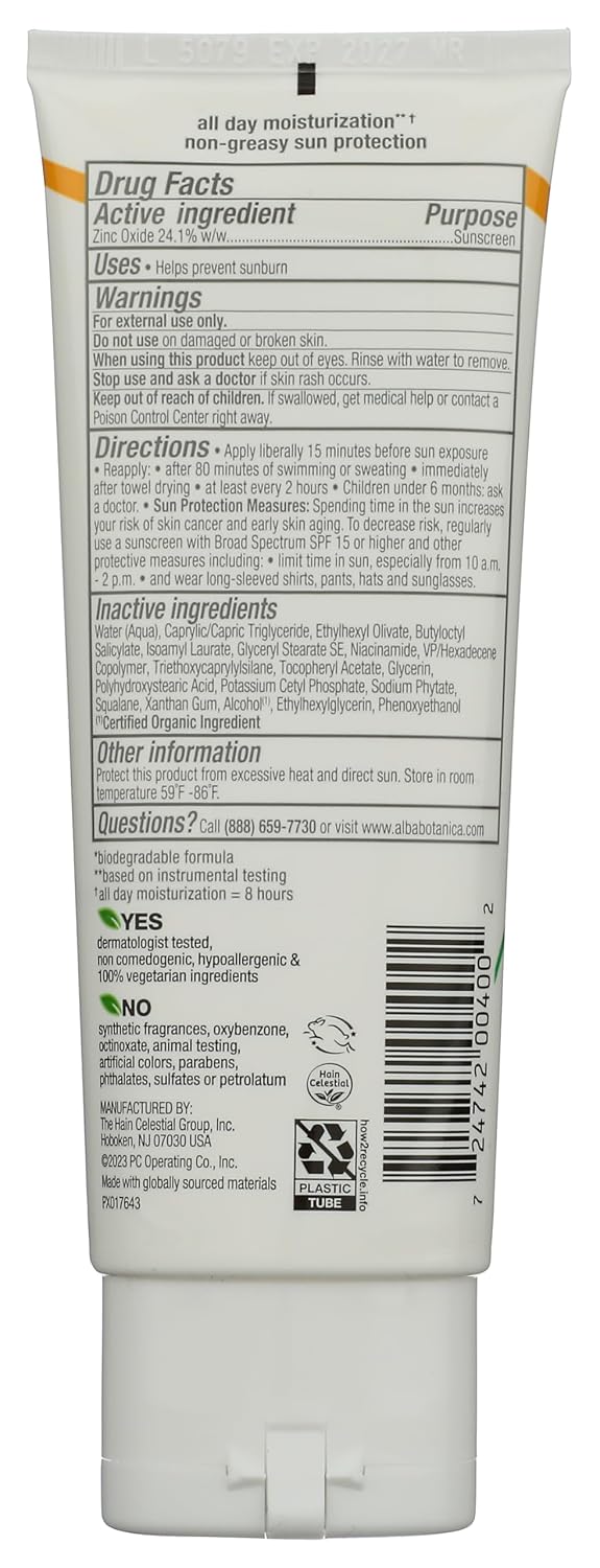 Alba Botanica Mineral Sunscreen Lotion SPF 50, Broad Spectrum, Fragrance Free, 3 Fl Oz (Packaging May Vary)
