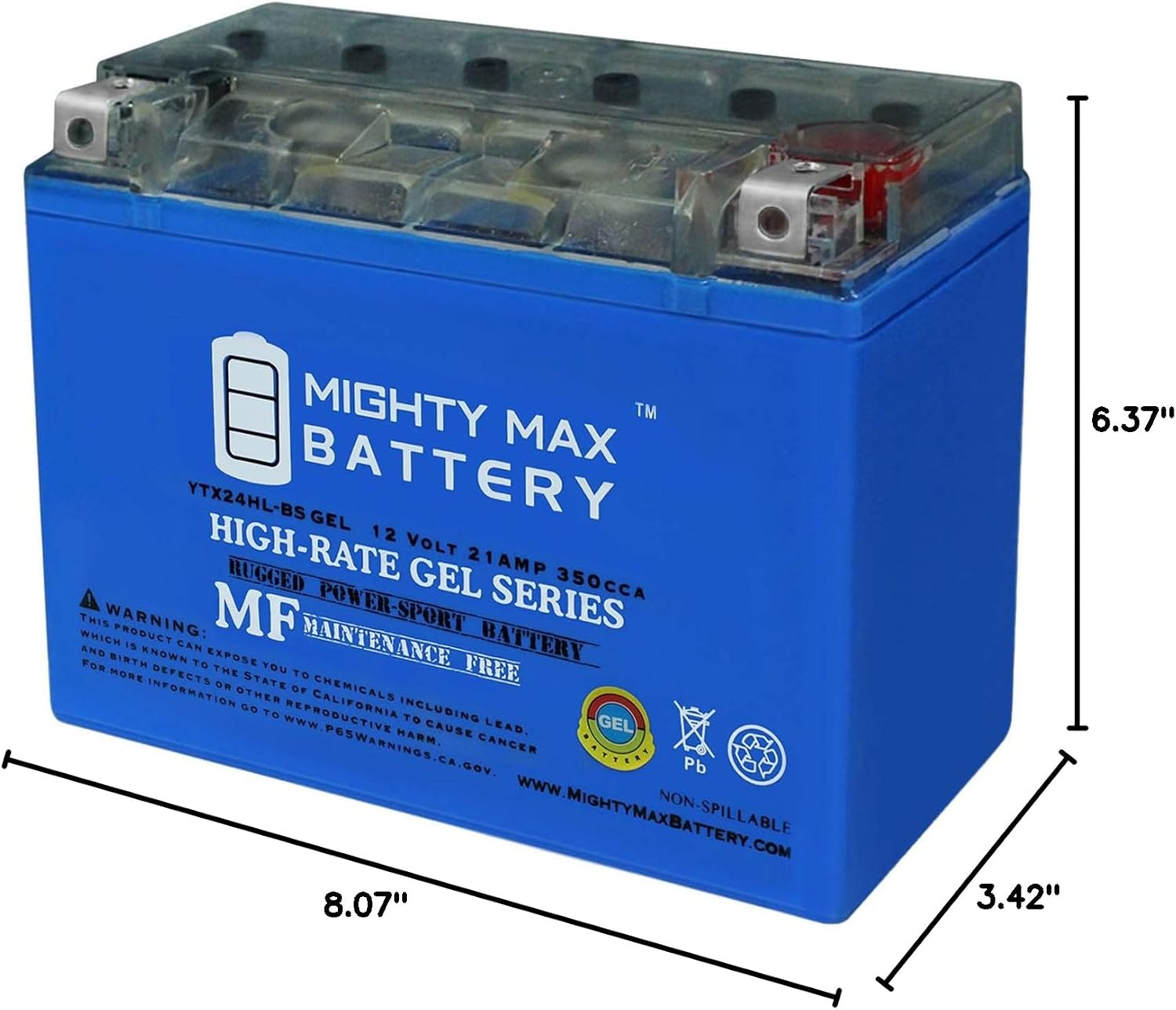 Mighty Max Battery YTX20L-BS GEL -12 Volt 18 AH, GEL Type, 270 CCA, Rechargeable Maintenance Free SLA AGM Motorcycle Battery