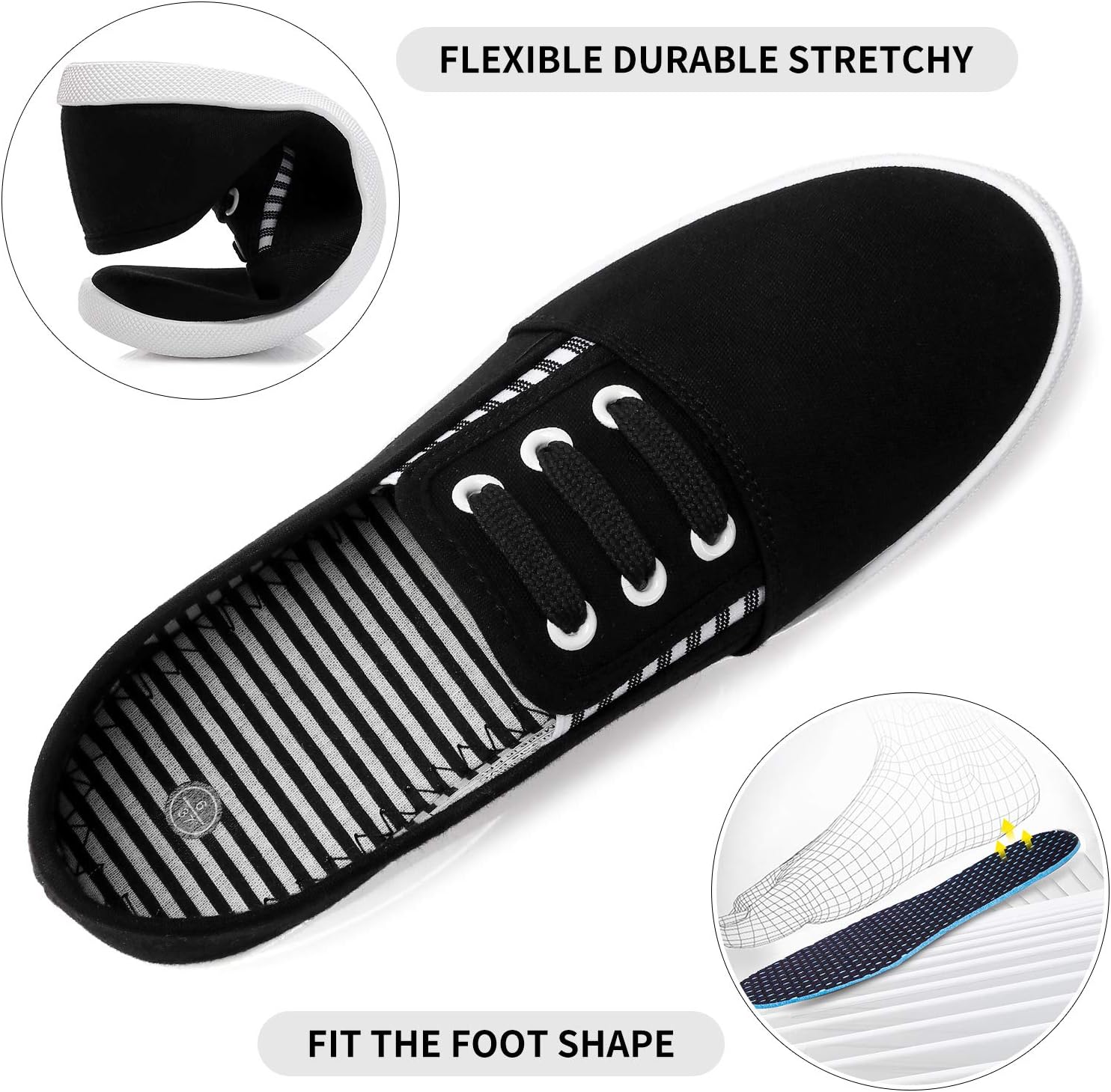 kufeiti Women's Canvas Slip On Shoes Sneakers for Women Fashion Comfortable White Black Elastic Sneakers for Women