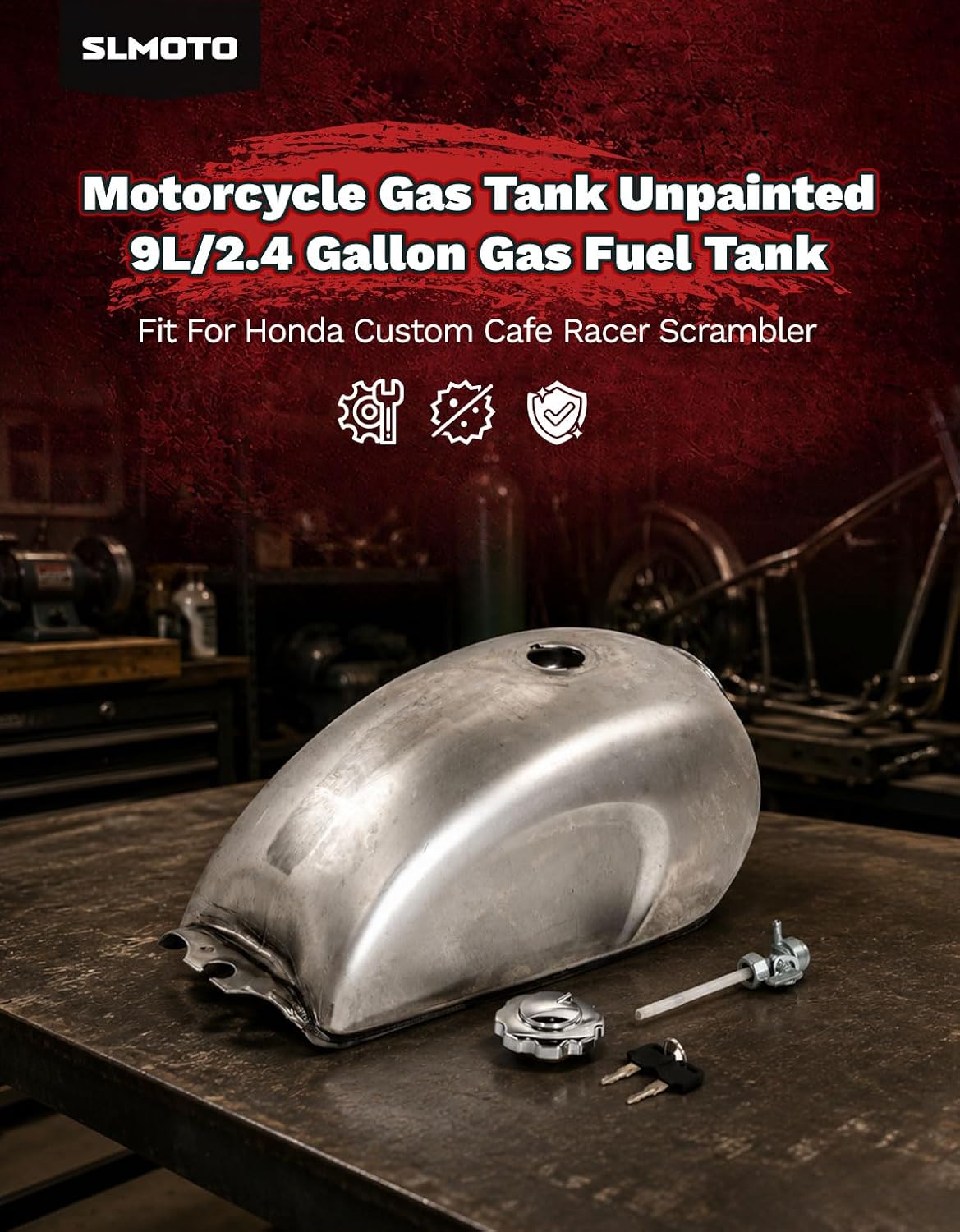 SLMOTO 3.4 Gallon Motorcycle Gas Tank W/Cap Fit For Honda Rebel 250 CMX250