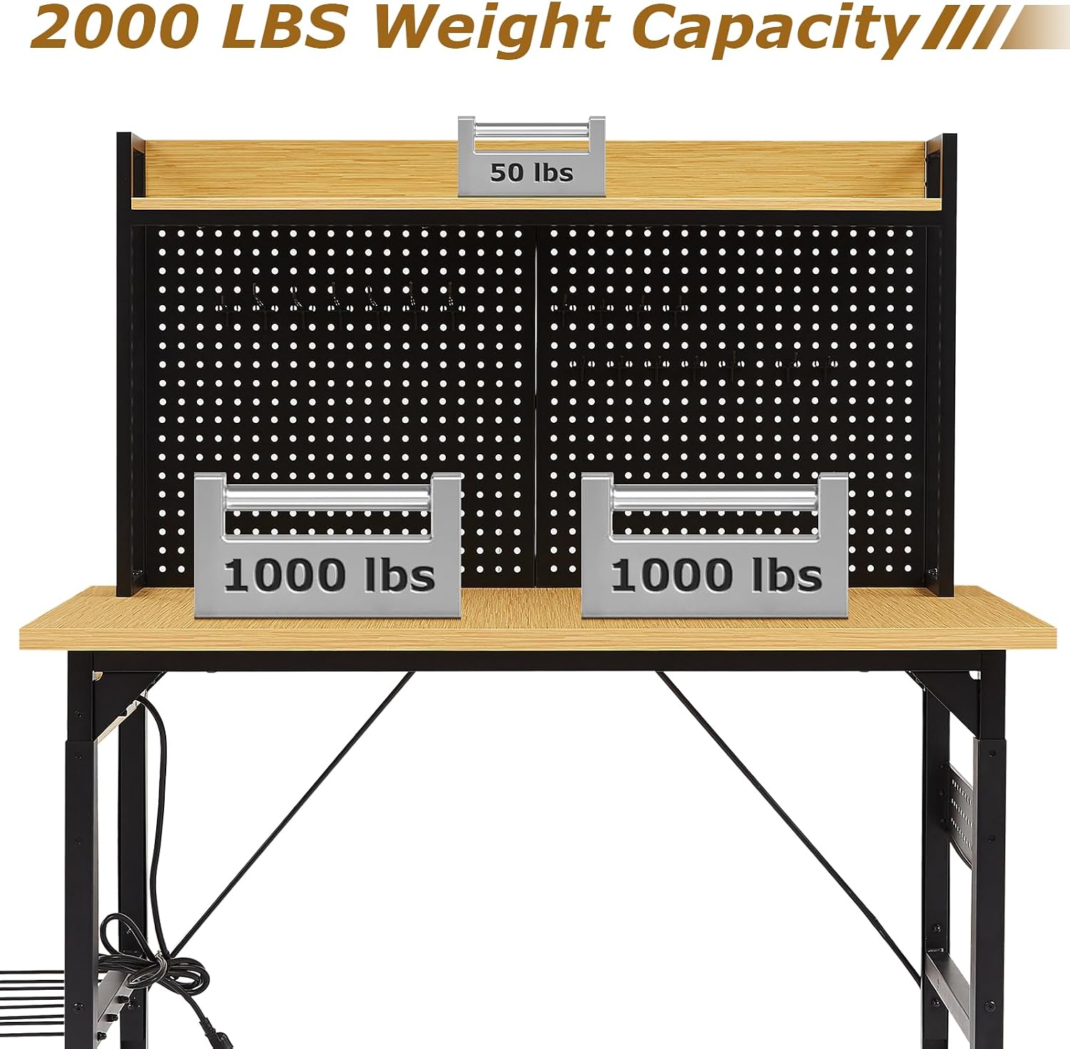 Zevemomo 48" Adjustable Height Workbench with Pegboard, Work Benches for Garage, Heavy Duty Wood Top Work Bench with Wheels, 2000 LBS Load Capacity
