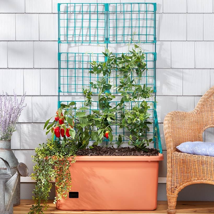The Lakeside Collection Vegetable Planter with Wheels and Trellis - 58 Inch Self Watering