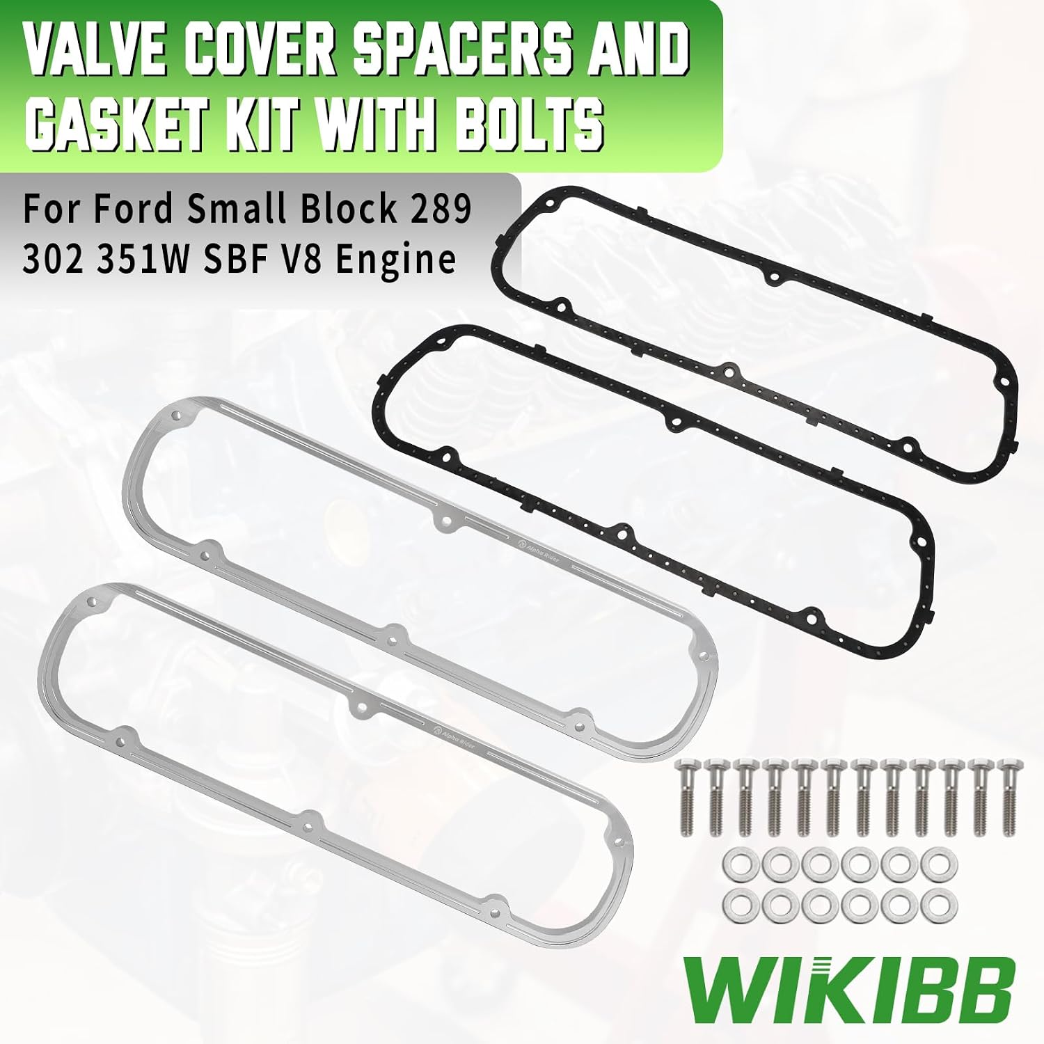 Valve Cover Spacer and Gasket Kit for Ford 289 302 351W SBF V8 | Includes 1/2 Inch Aluminum Spacers, Steel Core Gaskets