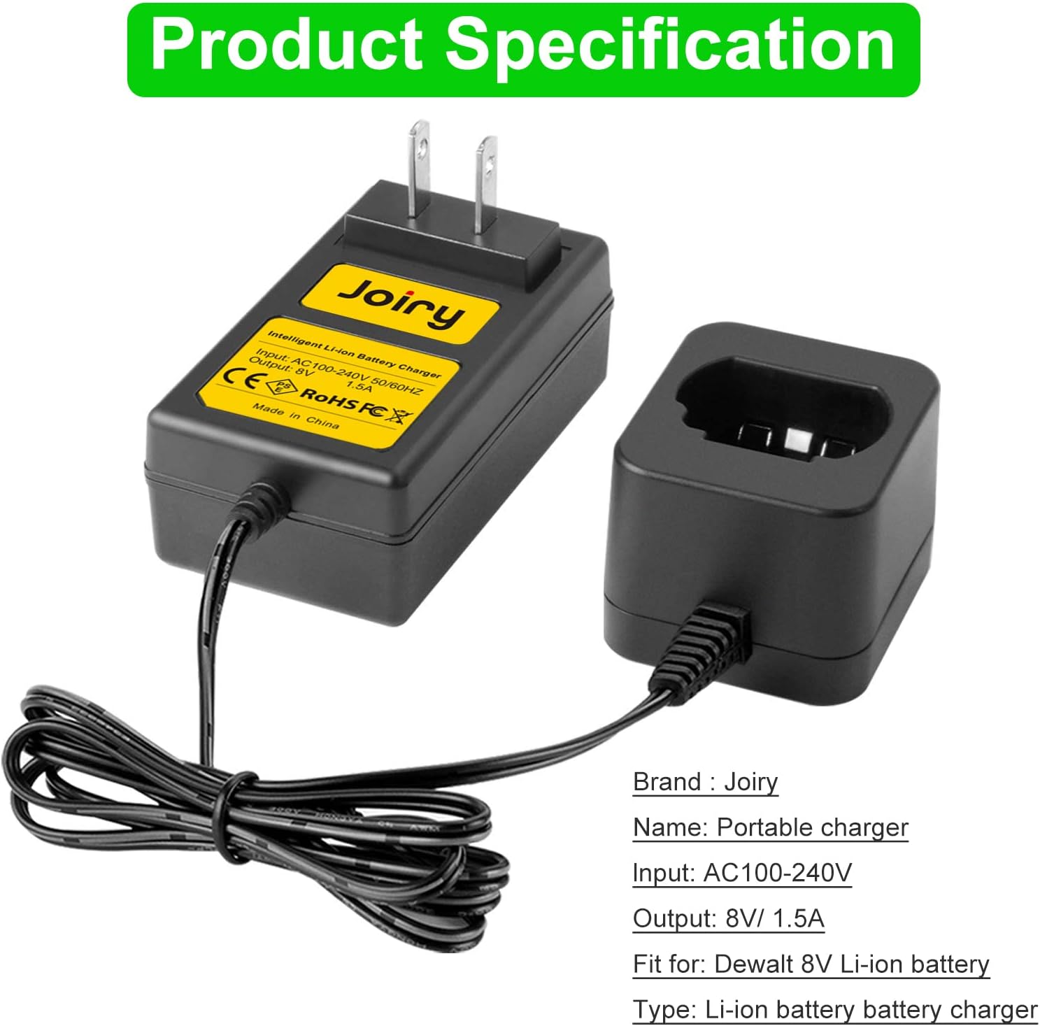 Joiry 8V 2000mAh Li-ion Replacement Battery with Higher Safety & Longer Runtime - Compatible with Dewalt DCB080, DW4390, DCF680N1, DCF680N2 DCF680G2 Cordless Power Tools (1-Pack)