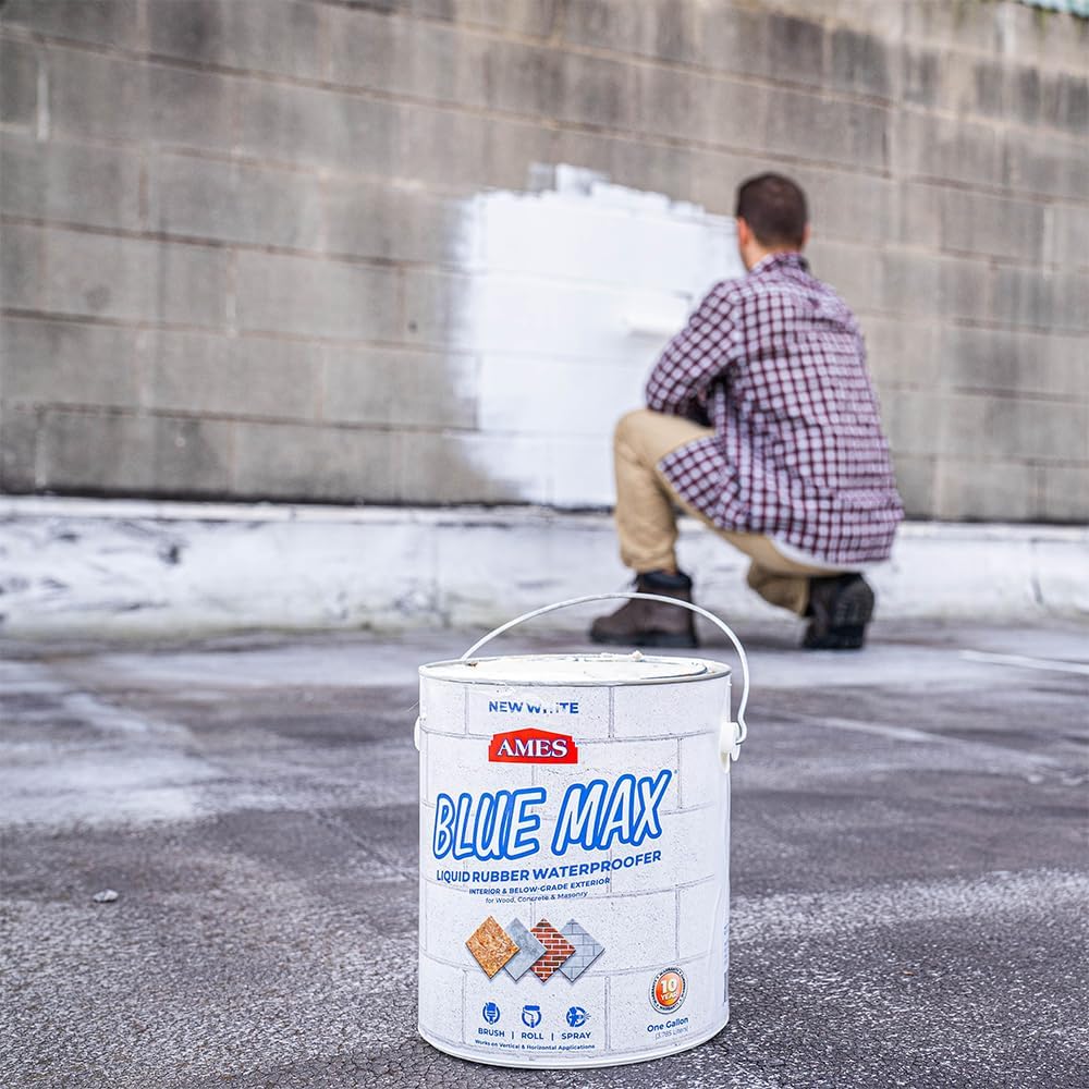 Ames Research Laboratories BMX5RG Blue MAX Waterproofer, Regular Use in Interior & Below-Grade Exterior Concrete Sealer and More. Liquid Rubber, 5 Gallon (Pack of 1), 640 Fl Oz | Ideal for waterproofing above & below grade foundations, basements, roofs,…