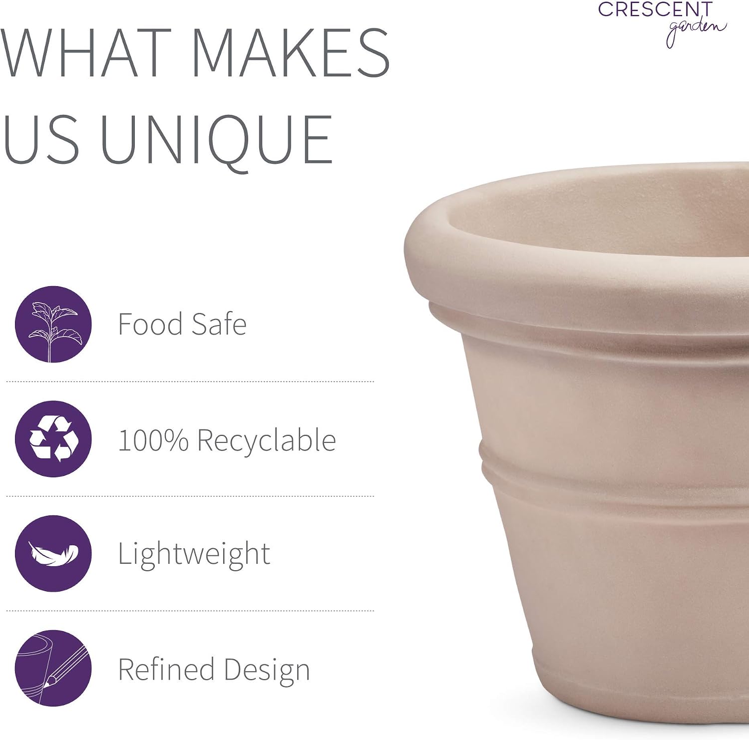 Crescent Garden Brunello Classic Gray Rolled Rim Planter Pot, Lightweight Indoor/Outdoor Weather-Safe Round Plant Pot, 27''W (Weathered Concrete)