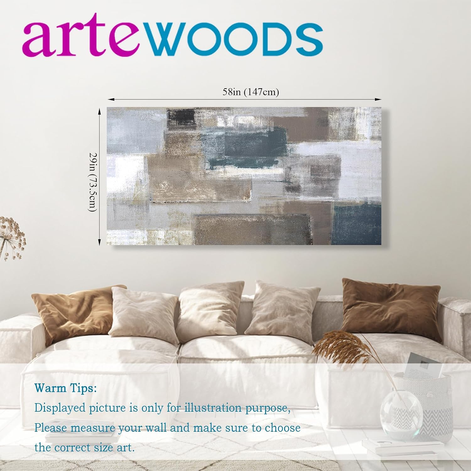 arteWOODS Ocean Wave Canvas Wall Art Beach Sunset Pictures Coastal Nature Artwork Blue Sea Painting Prints for Living Room Bedroom Home Office Decoration 20" x 40"