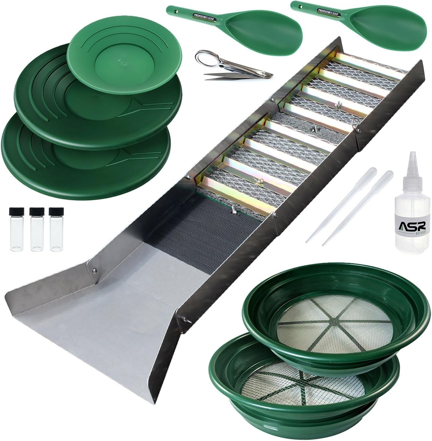 ASR Outdoor 16pc Beginner Gold Panning Sluice Box Kit for Adults Starting to Pan for Gold with Classifier Screens