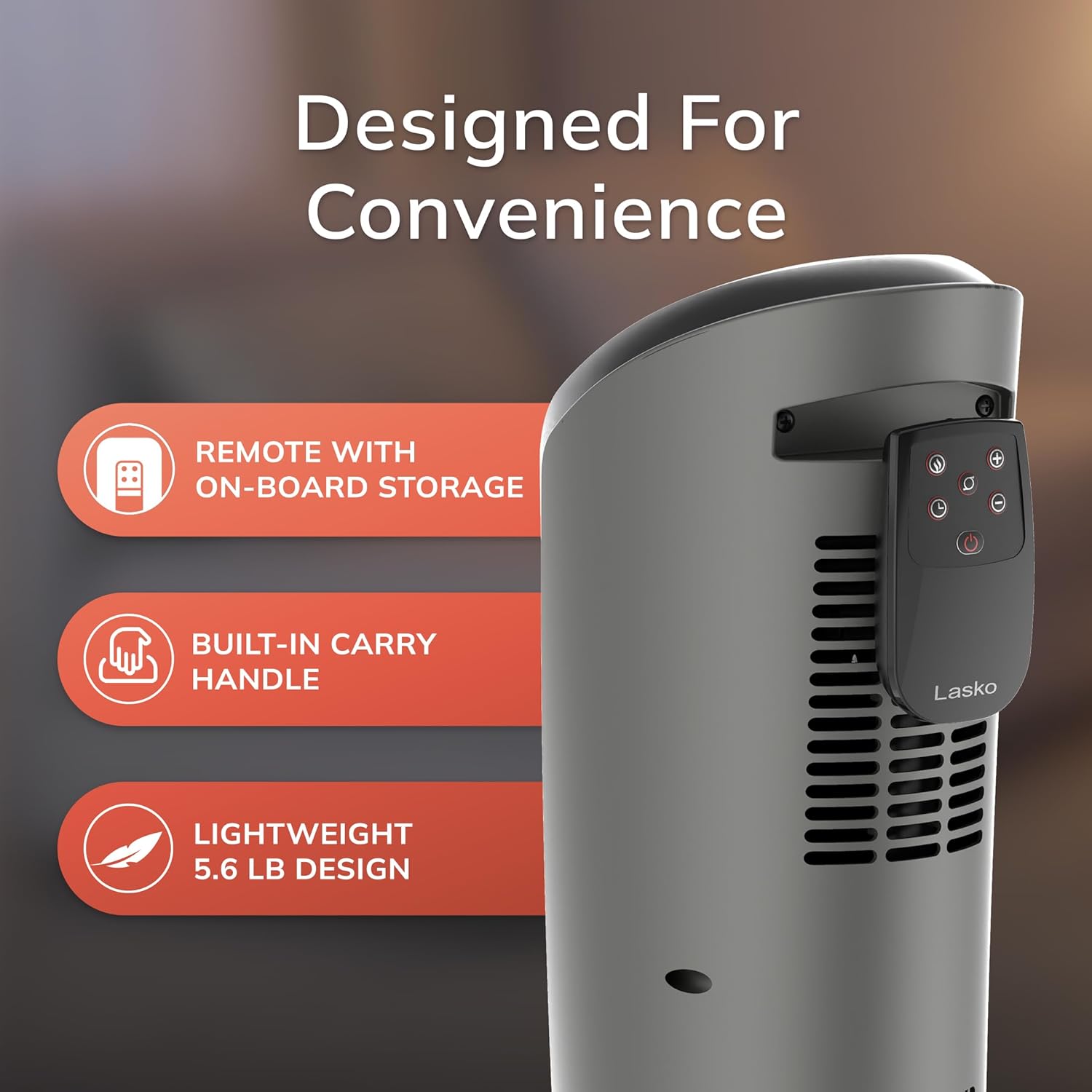 Lasko 1500W Ceramic Tower Space Heater with Remote, Thermostat, Timer & Widespread Oscillation, Portable Electric Heater for Indoor Use