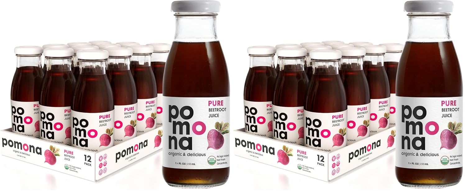Pomona Organic Pure Black Cherry Juice, Cold Pressed Organic Juice, Non-GMO, No Sugar Added, Not from Concentrate, Gluten Free, Kosher Certified, Preservative Free 8.4 Ounce (Pack of 12),