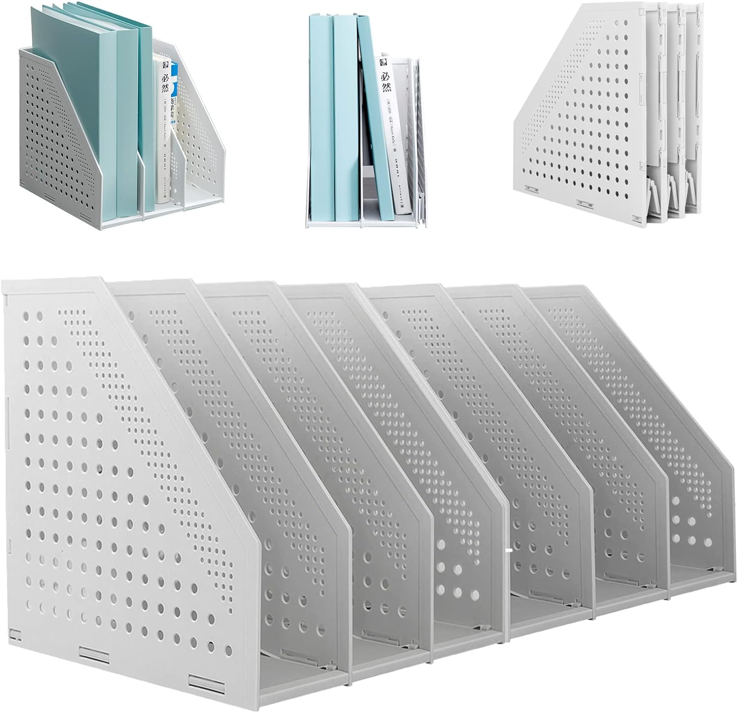 SAYEEC Collapsible Magazine Holder Plastic Desktop 4 Compartment File Rack Magazine Organizer Vertical File Divider Sorter Storage Document