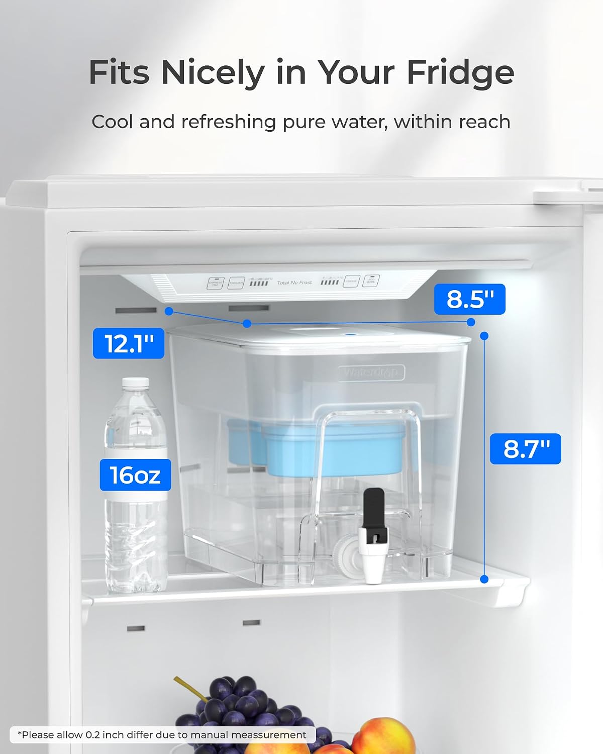 Waterdrop WFD-22L Large Water Filter Dispenser, 40-Cup Capacity, Black