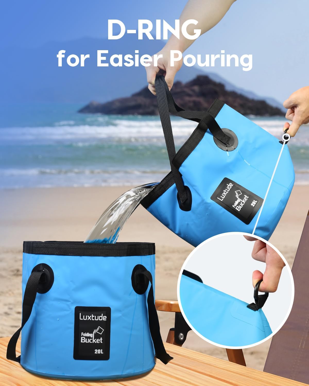 Luxtude Collapsible Bucket with Handle, Portable 5 Gallon Bucket for Camping, Fishing, Beach, Gardening, RV & Outdoor Emergency