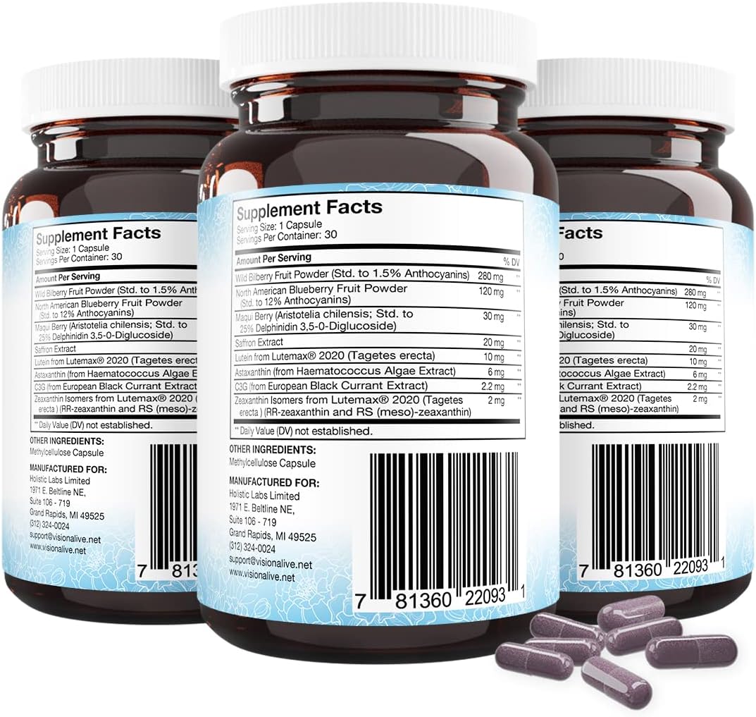 Holistic Health Labs Vision Alive Max Eye Supplement Lutein & Zeaxanthin (Lutemax® 2020) Eye Vitamins for Adults 50+ – Vision & Macular Support