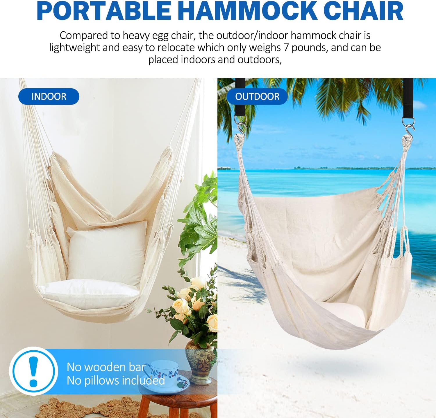 KPX Ourdoor Hanging Hammock Chair – Comfortable Tree Swing Chair Large Size 110X130cm（Without Pillows） - 330 Lbs Weight Capacity (Dark Gray)