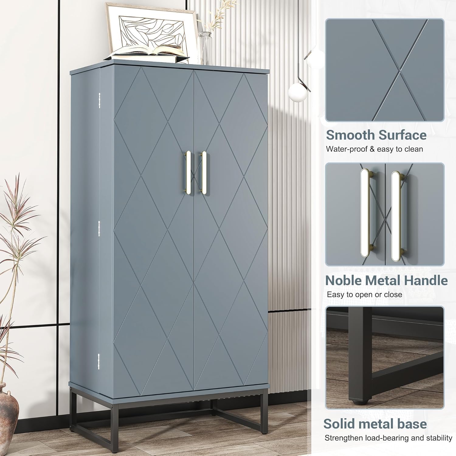 kepptory 47” Pantry Cabinet, Kitchen Pantry Storage Cabinet with Doors and Adjustable Shelves,Freestanding Buffet Cupboards Sideboard for Living Room and Dinning Room (White)