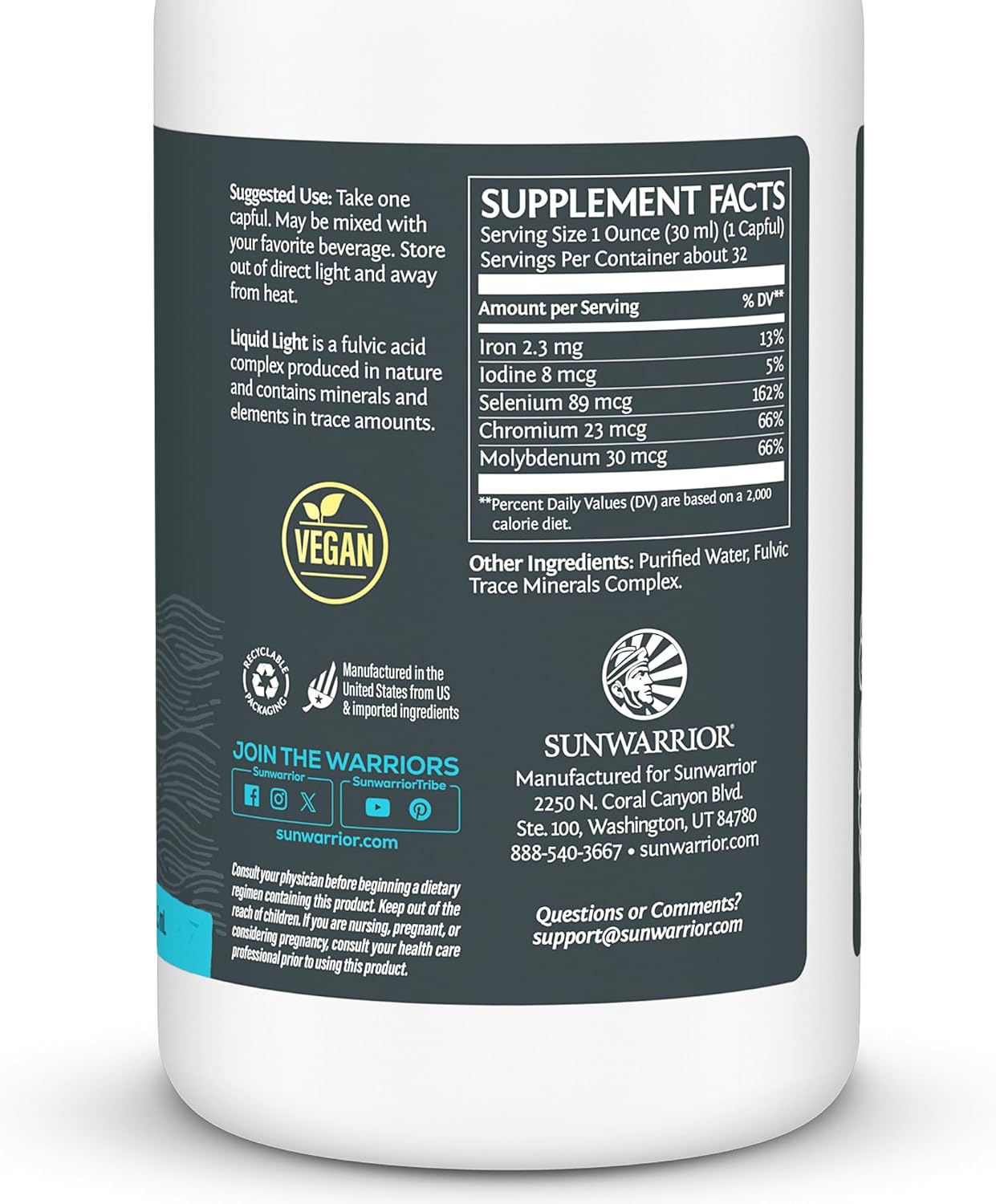 Fulvic Acid Trace Minerals Drops Supplement Organic Liquid Mineral Water Drops Vegan | Plant Based Liquid Light Mineral Complex 32 Fl Oz 32 Servings