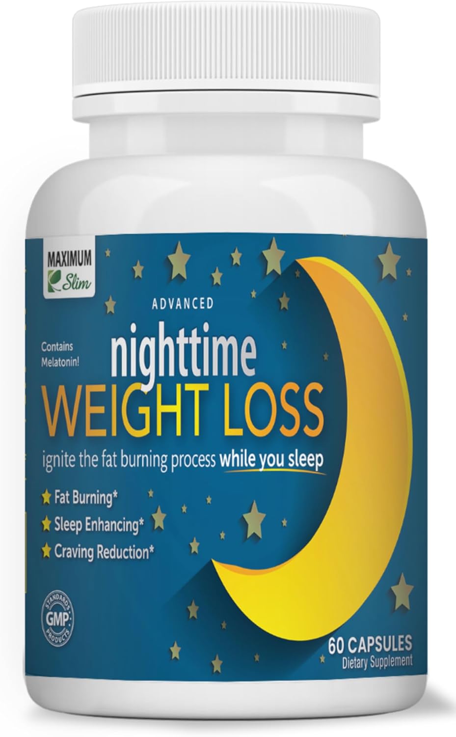 Maximum Slim Nighttime Weight Support – Gentle Fat Burning & Sleep Aid – African Mango, Resveratrol & Green Tea – Non-GMO, Vegan, 60 Capsules
