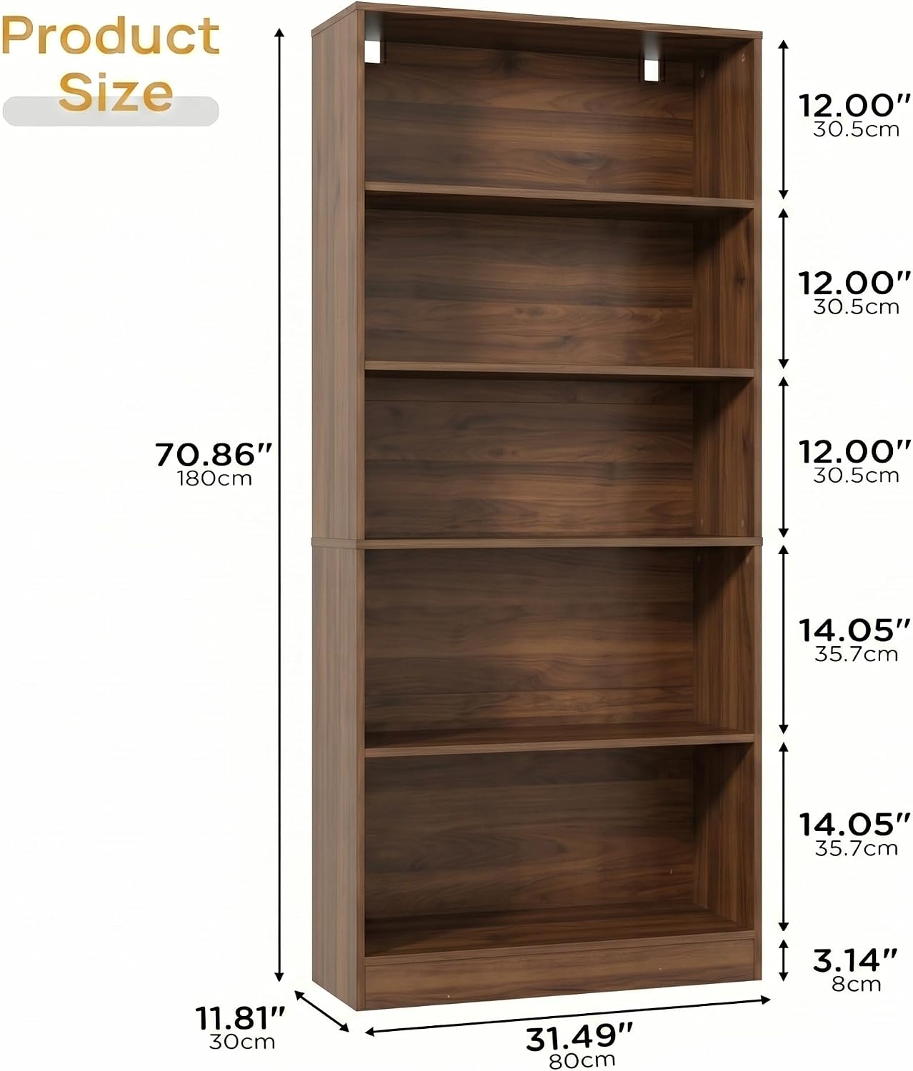 holzart 71" Tall Book Shelf, 5 Tier Large Bookshelf, Standing Wood Display Book Shelf for Living Room, Office, Library with Doors, 31.5" W x 70.87" H x 11.81" D, White