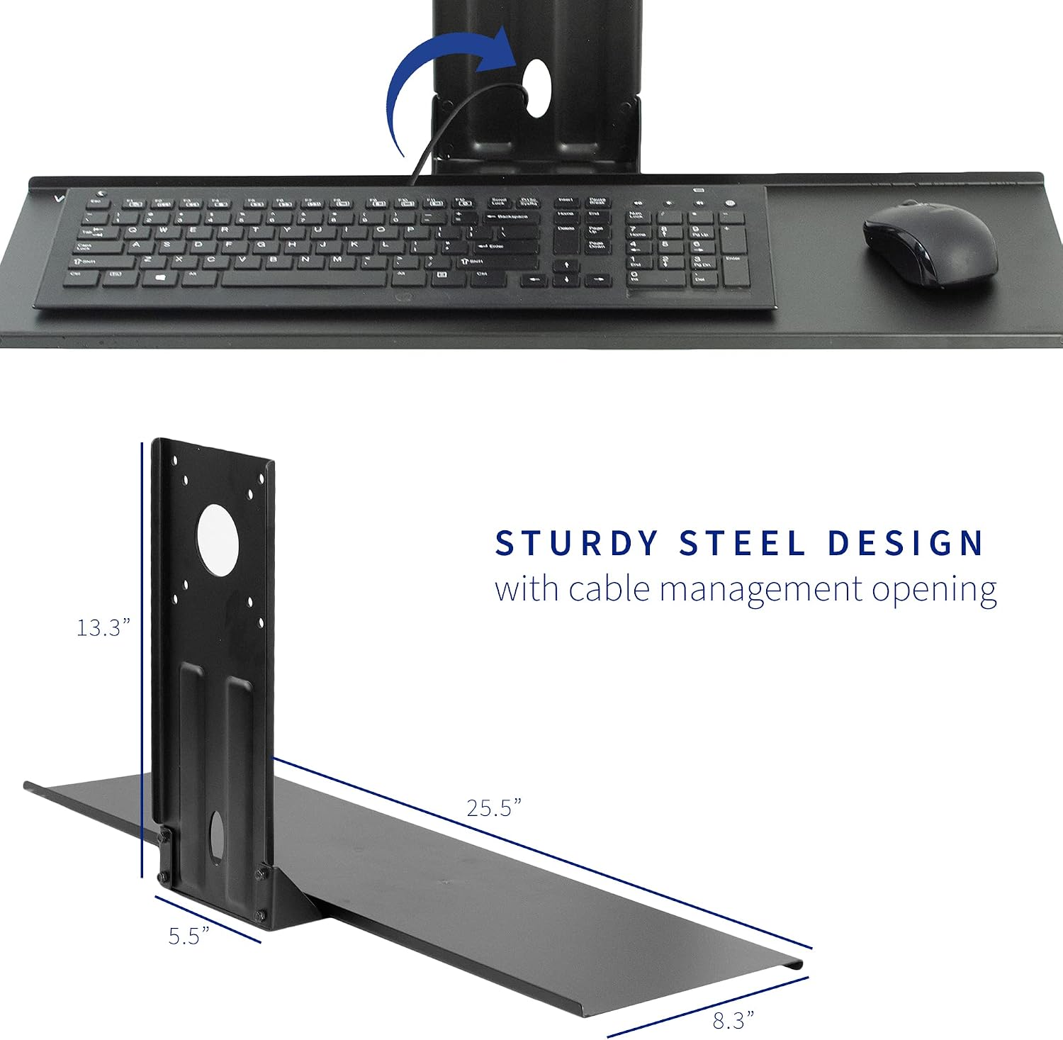 VIVO Computer Keyboard and Mouse Platform Tray VESA Mount Attachment 25.5 x 8 inch Surface (MOUNT-KB03) | Computer Keyboard and Mouse Platform