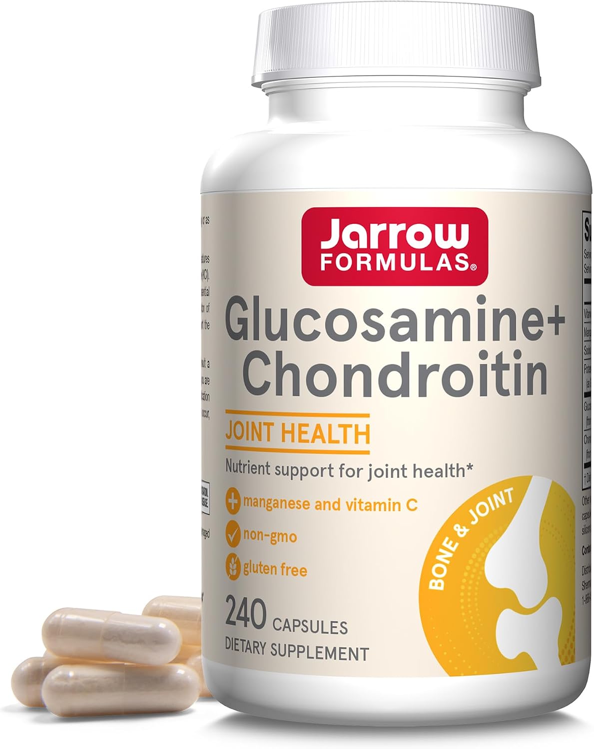 Jarrow Glucosamine + Chondroitin, Nutrient Support, 240 Capsules | Glucosamine Chondroitin Capsules, Dietary Supplement To Support Joint Health With Vitamin C & Manganese, 60 Servings