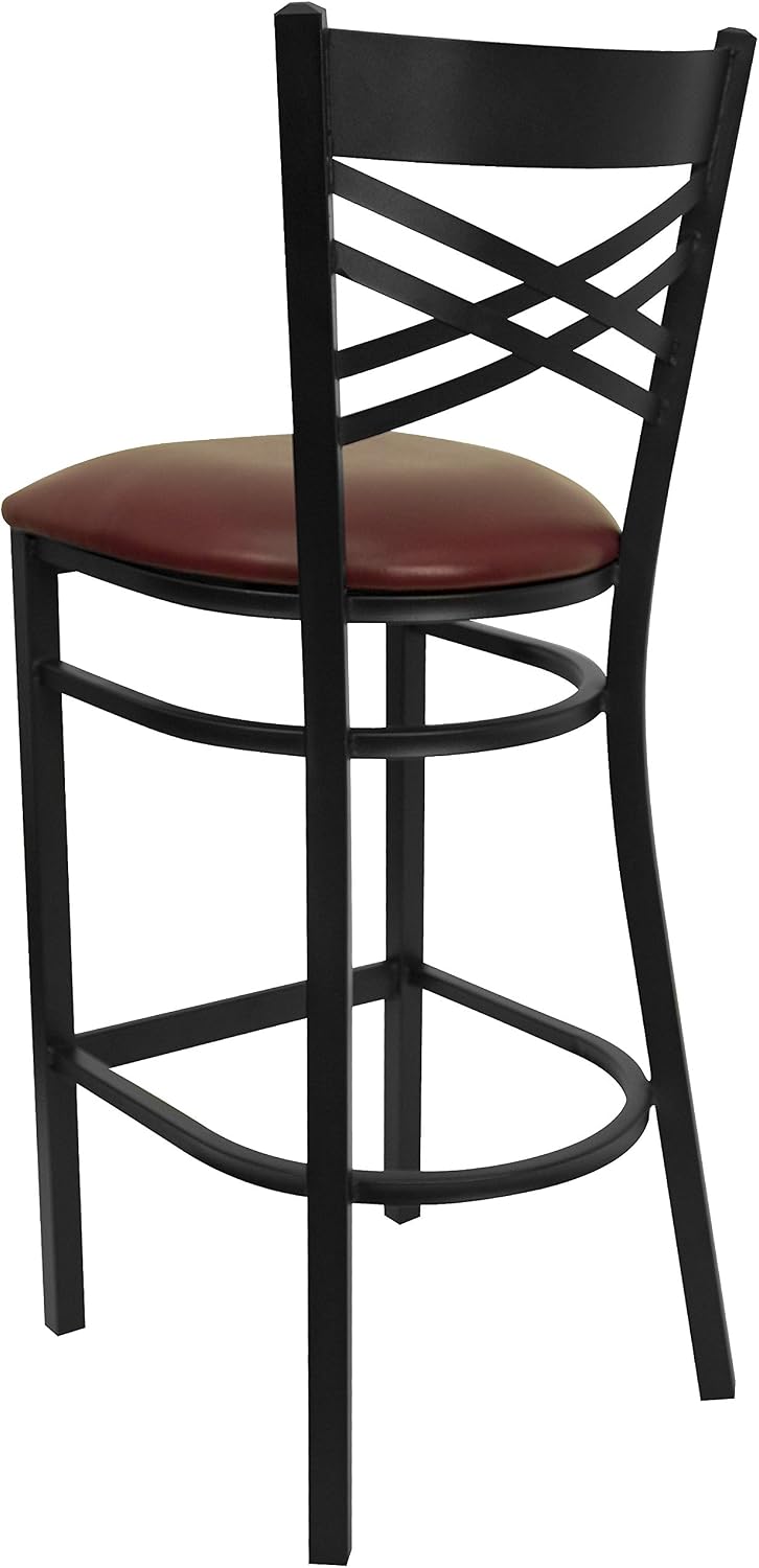 Flash Furniture Hercules Metal Restaurant Barstool, Black | X Back Style, Vinyl Upholstery, Durable Construction, Commercial Use