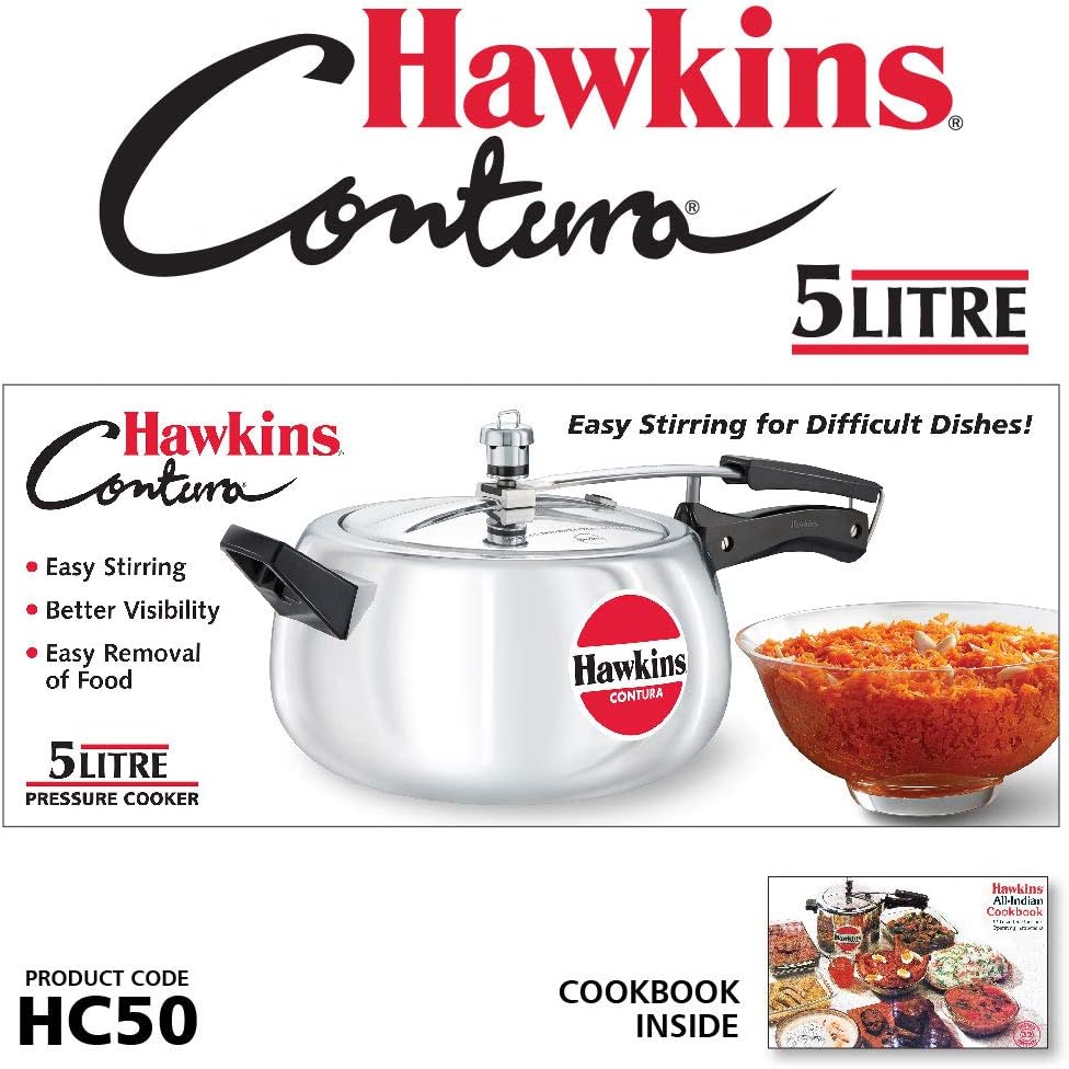 Hawkins 3.5 Litre Contura Pressure Cooker, Handi Inner Lid Cooker, Silver (HC35)