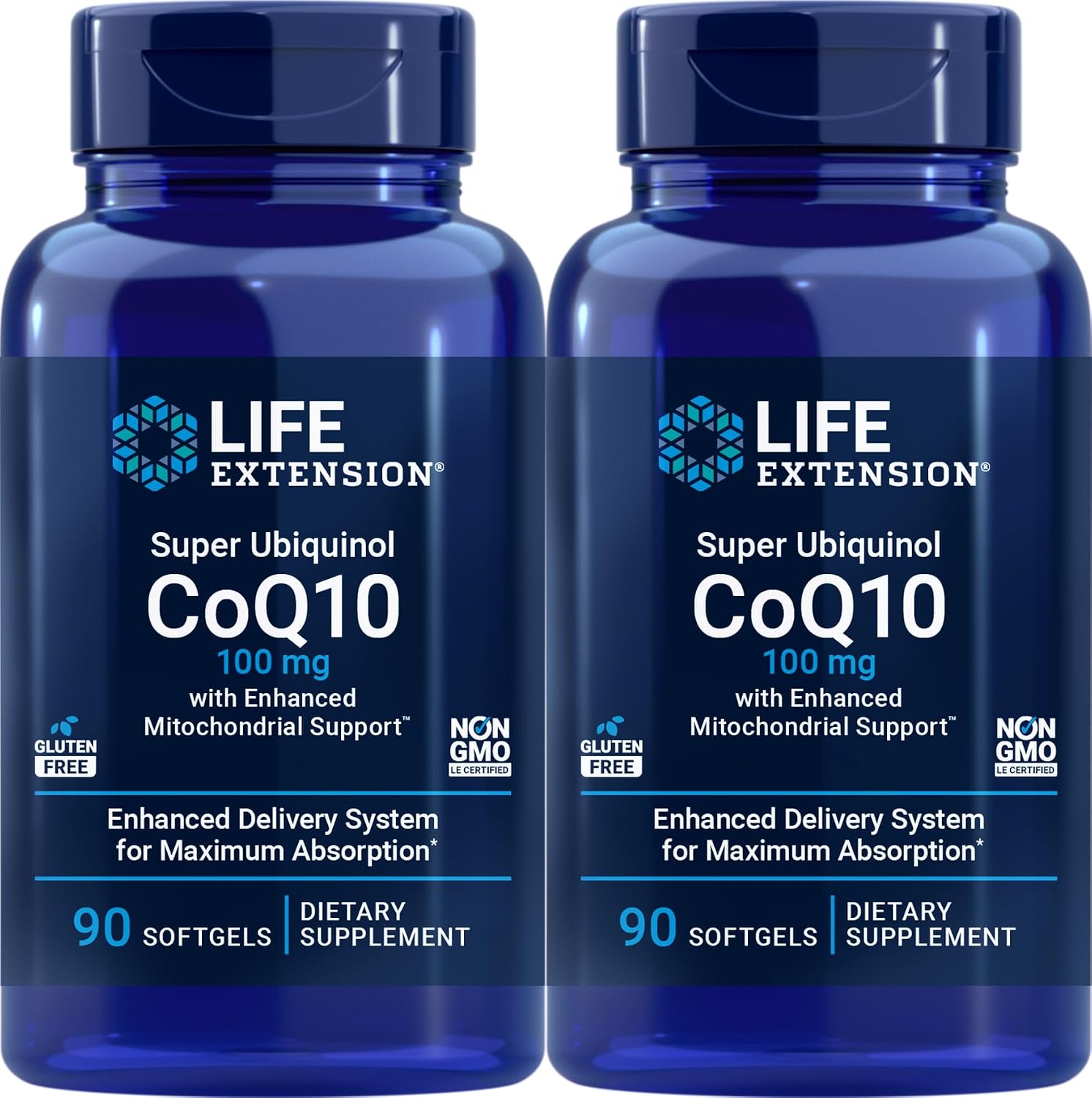 Life Extension COQ10 Super Ubiquinol 100mg 90 Count (Pack of 2) with Enhanced Mitochondrial Support