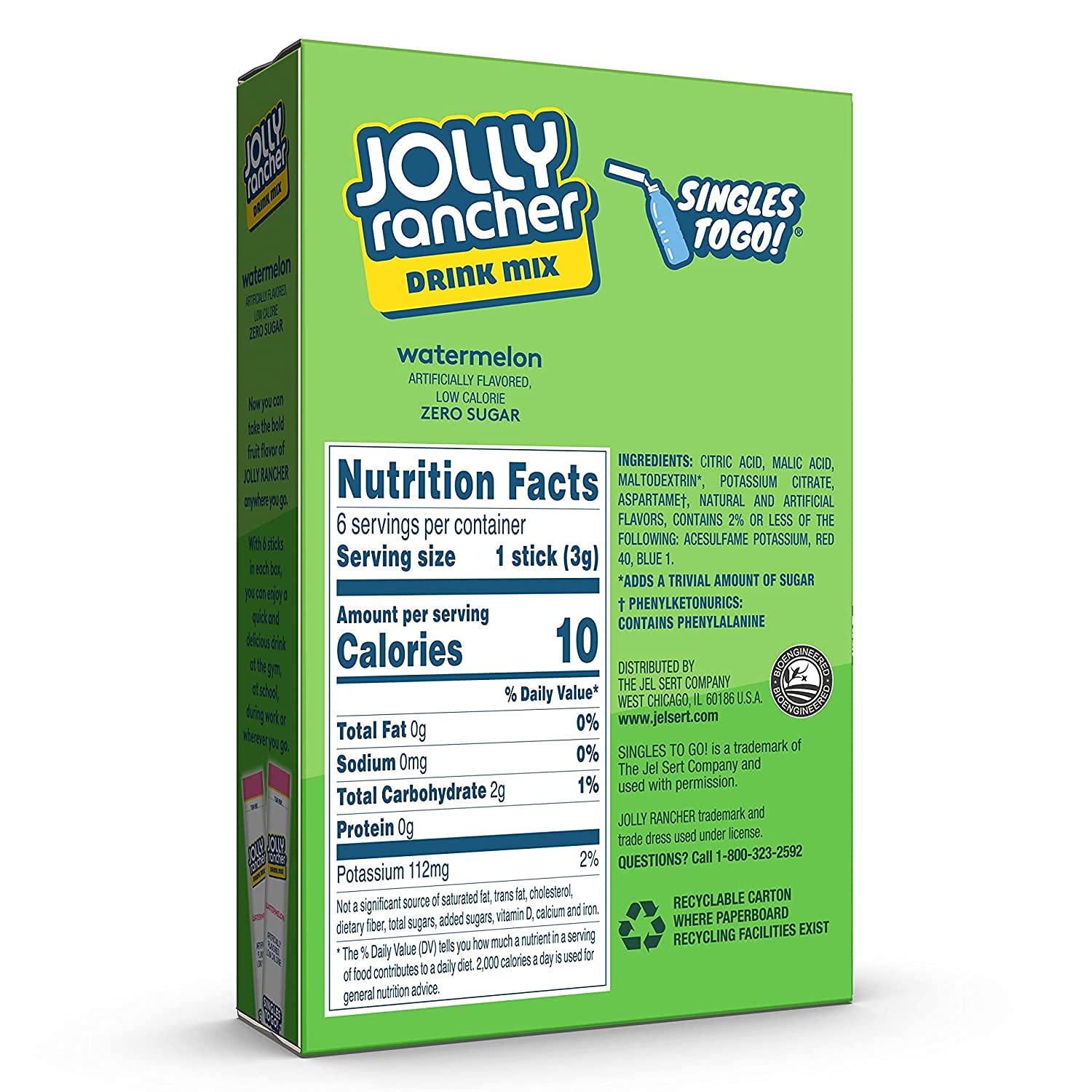 Jolly Rancher WATERMELON Singles to Go (4 Boxes of 6 Packets Each Box) | 6 Servings Each, 24 Total Servings - Watermelon Sugar Free Water Flavoring Packets, Powdered Drink Mix - Just Add Water
