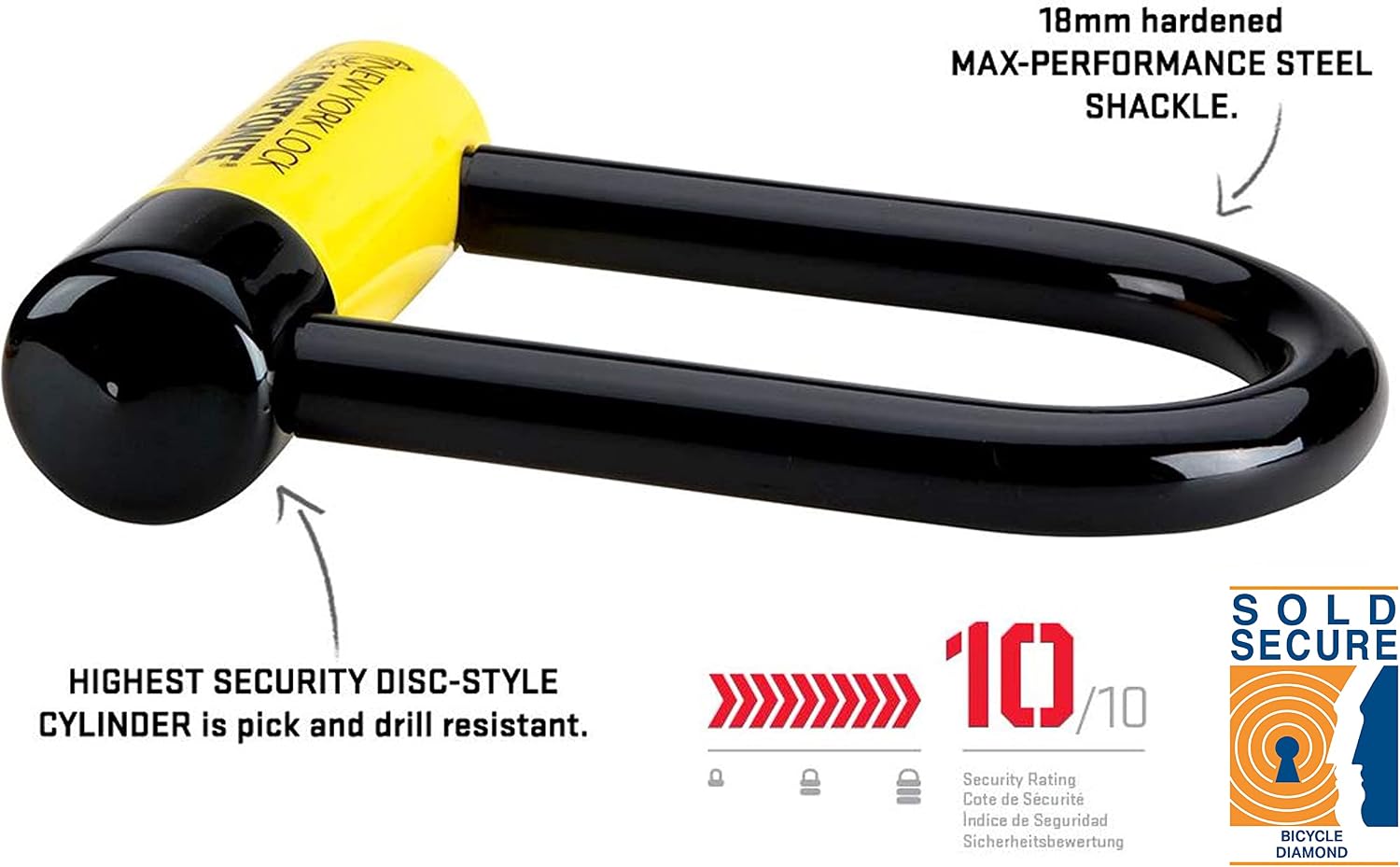 Kryptonite New York FAHGETTABOUDIT Mini Bike U-Lock, Heavy Duty Anti-Theft Bicycle U Lock Sold Secure Gold, 18mm Shackle with Keys, 10/10 Security Rating for E-Bike, Motorcycle, Scooter