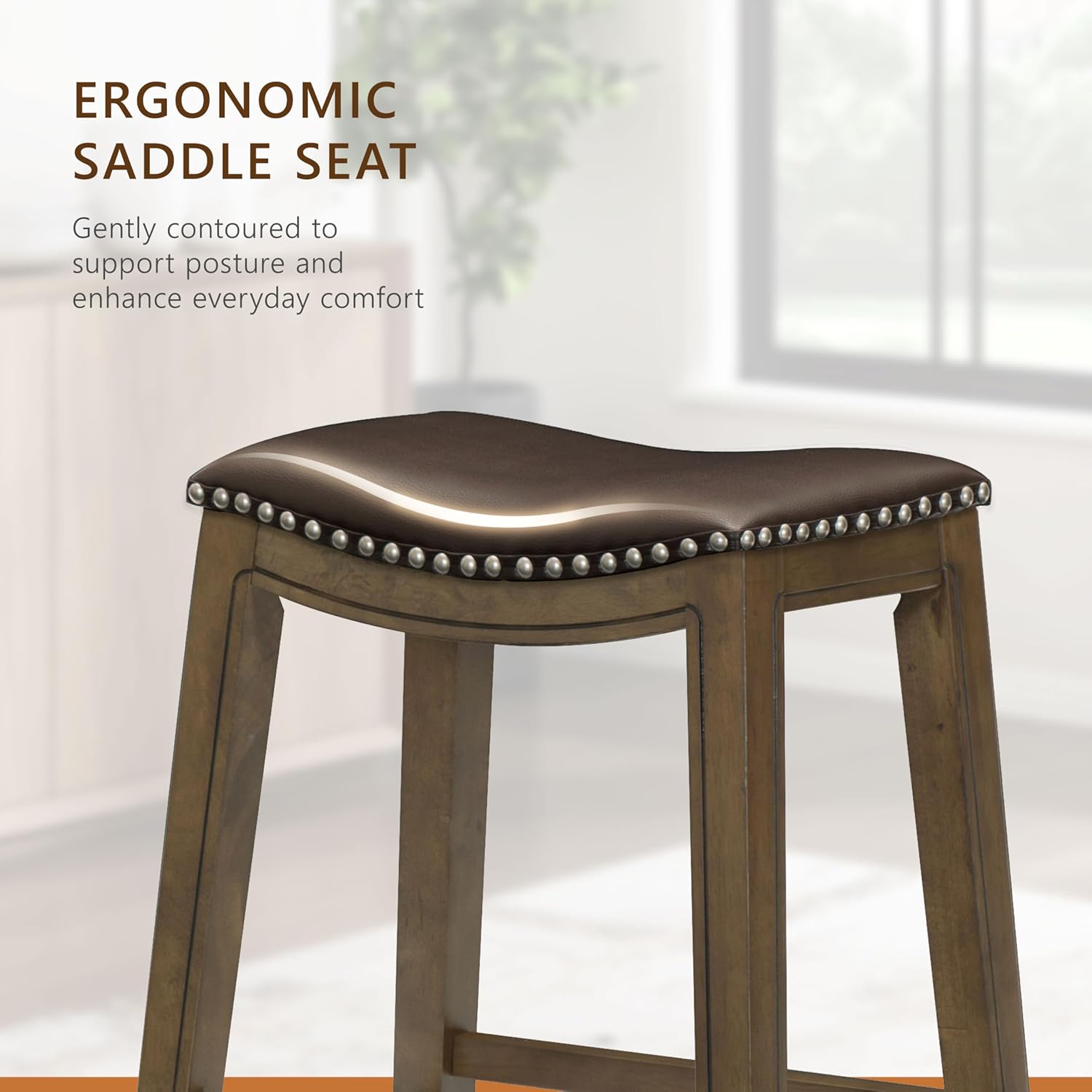 Lexicon Ordway Solid Wood Counter Height Stool - Saddle Kitchen Stool Counter Height Stools for Dining, Armless Chair Seating Options, Perfect for Casual Entertaining Spaces, 25" SH, Black