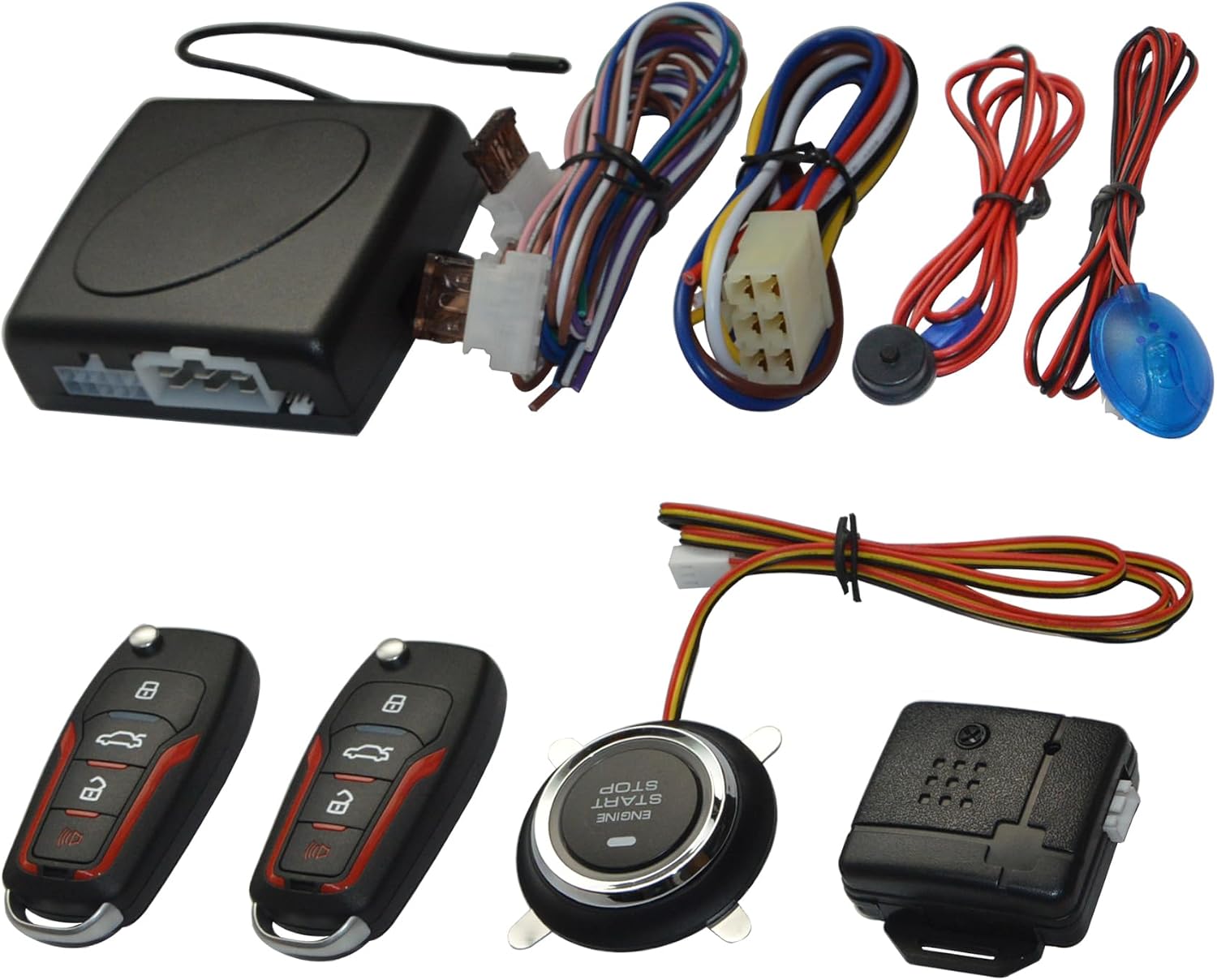 Keyless Entry Car Alarm System with Remote Start Starter and Push Engine Start Stop Iginition Button Kit