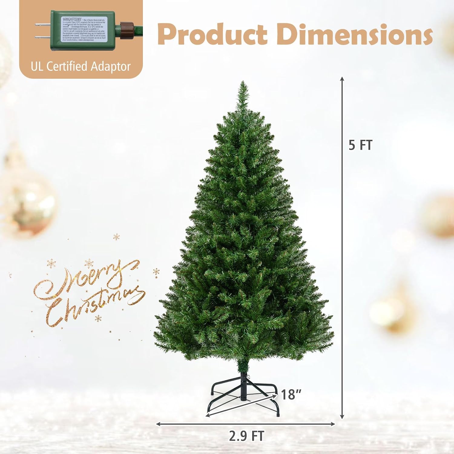 Goplus 7.5ft Pre-Lit Artificial Christmas Tree, Premium PVC Snow Flocked Hinged Pine Tree with Metal Stand and LED Lights