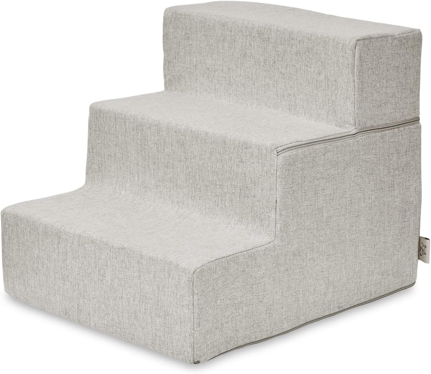 Best Pet Supplies Non-Slip Foam Dog Stair & Pet Ramp, Balanced Indoor Step Support - Foldable Stair, Ash Gray Linen,3-Step