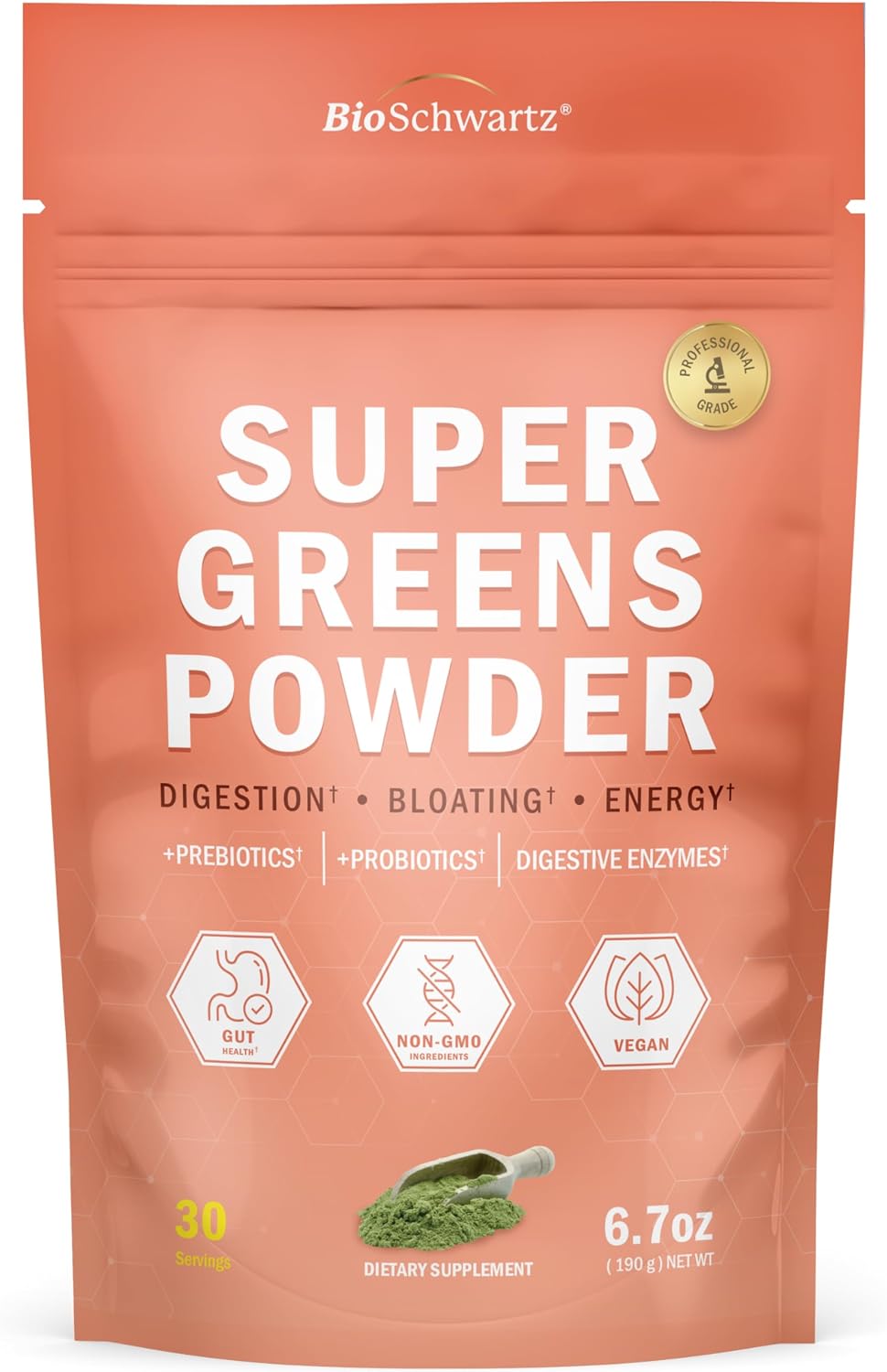 Super Greens Powder with Probiotics, Prebiotics, Digestive Enzymes