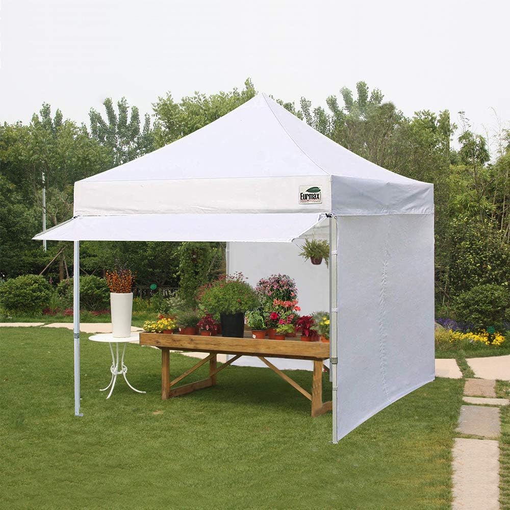 Eurmax USA 10x10 Pop Up Canopy,Commercial Tent with Patented No-Tip Rolling Bag,30sqft Extension Awning & 4 Zippered Removable Walls,UV & Water Resistant,Heavy Duty Instant Shelter Gazebo,White