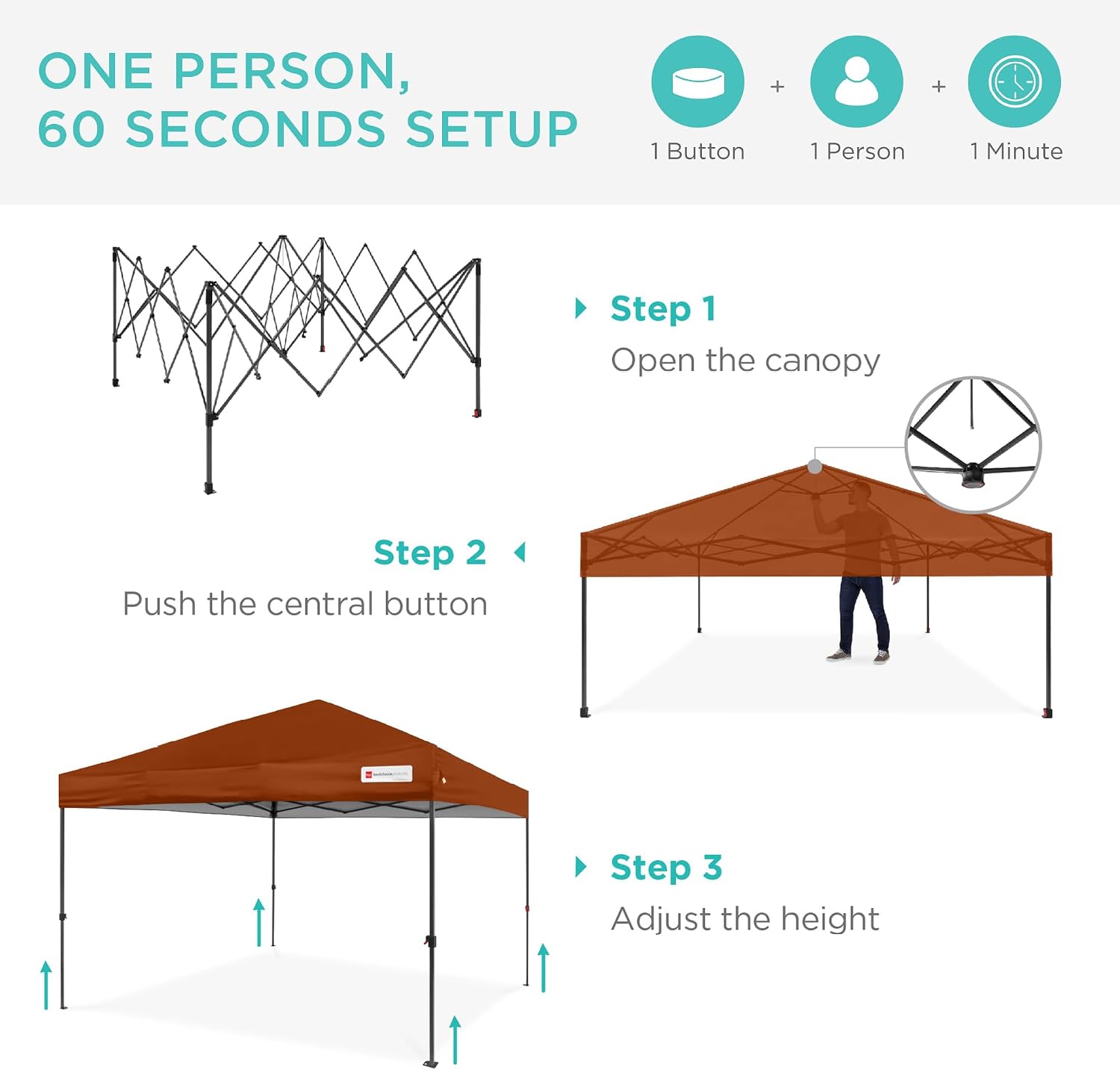 Best Choice Products 10x10ft Pop Up Canopy Tent, Outdoor Shade, 1 Person 1 Minute Set Up, Carry Case, 4 Weight Bags - White