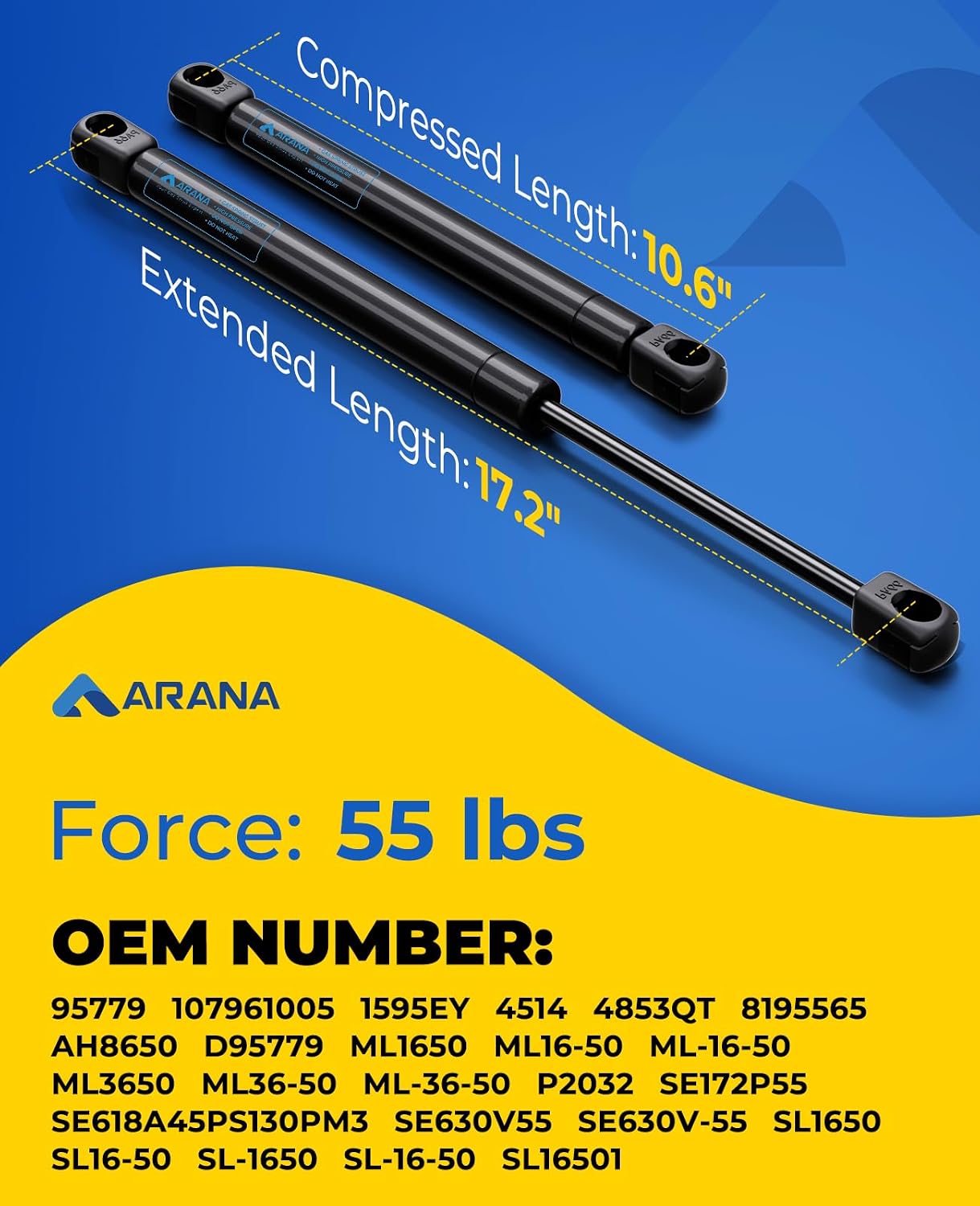ARANA C16-11028 12 inch 40lb Gas Struts for Weatherguard Tool Box, 2PCS