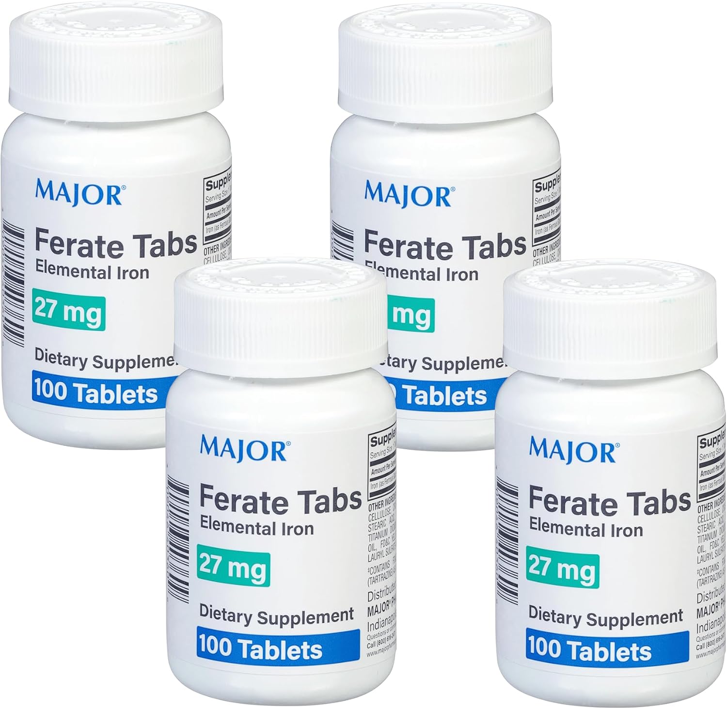 Major 27 mg Ferate Tabs - Ferrous Gluconate Elemental Iron Dietary Supplement - 100 Count (3 Pack)