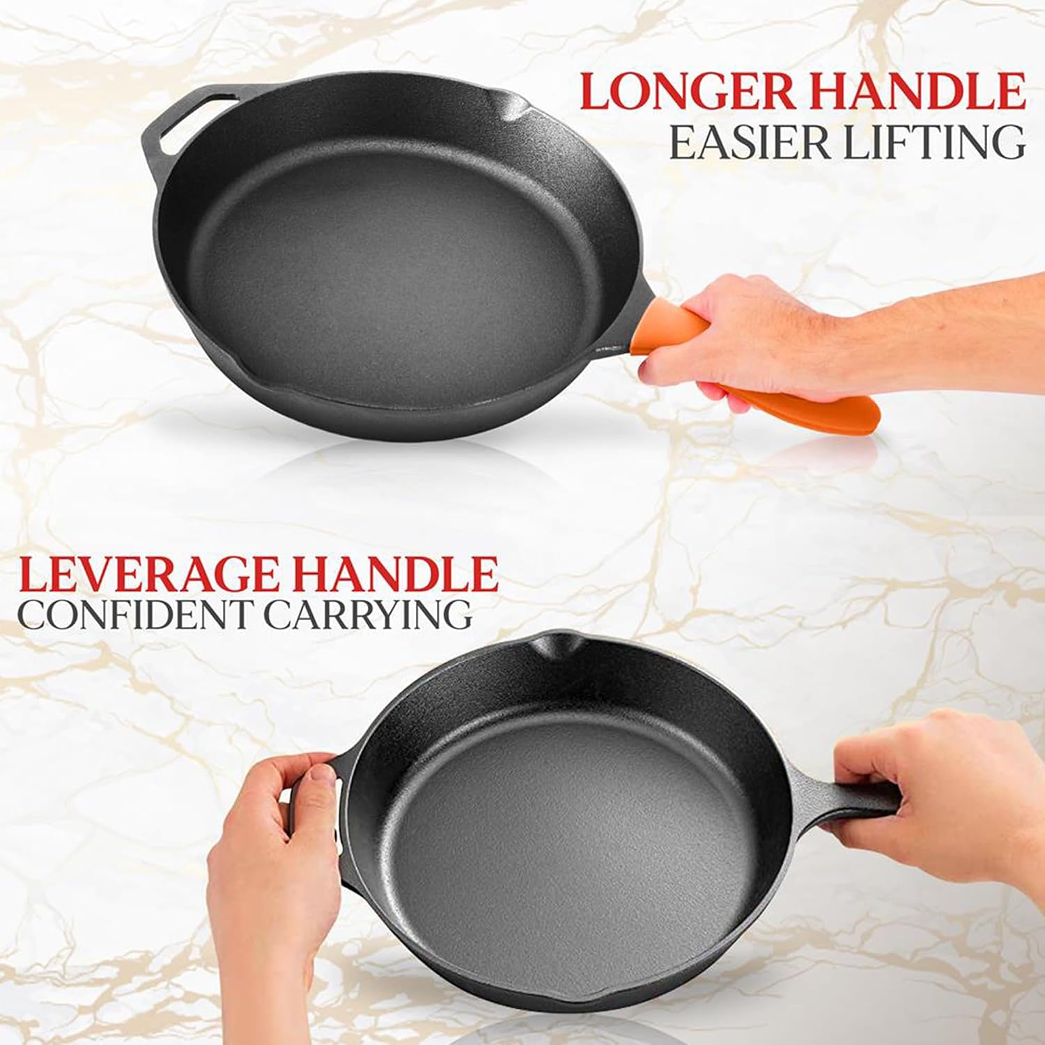 NutriChef 10 Inch Cast Iron Skillet with Lid - Pre-Seasoned Small Fry Pan with Side Drip Spout and Silicone Handle