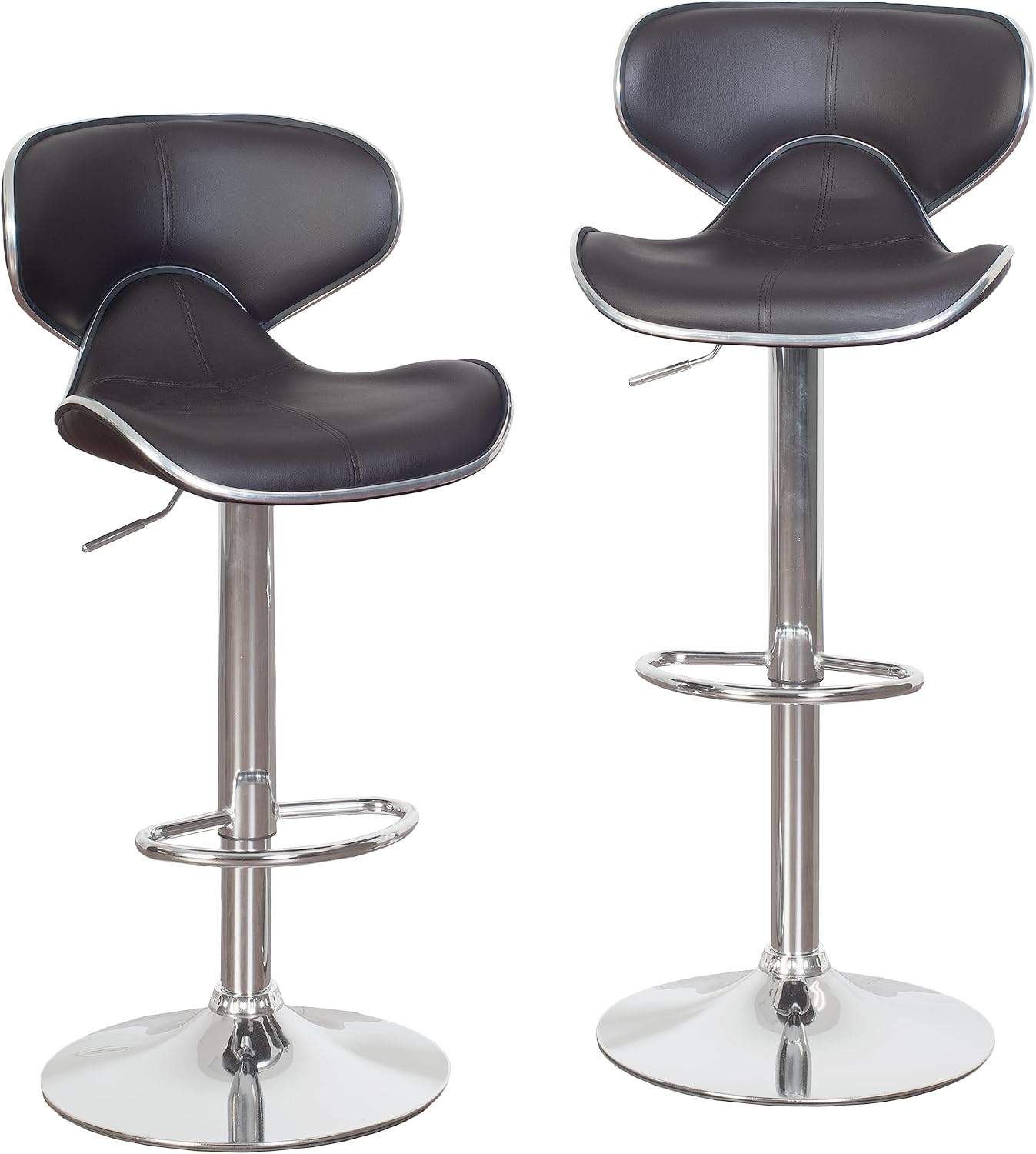 Roundhill Furniture Masaccio Cushioned Leatherette Upholstery Airlift Adjustable Swivel Barstool with Chrome Base, Set of 2, Blue