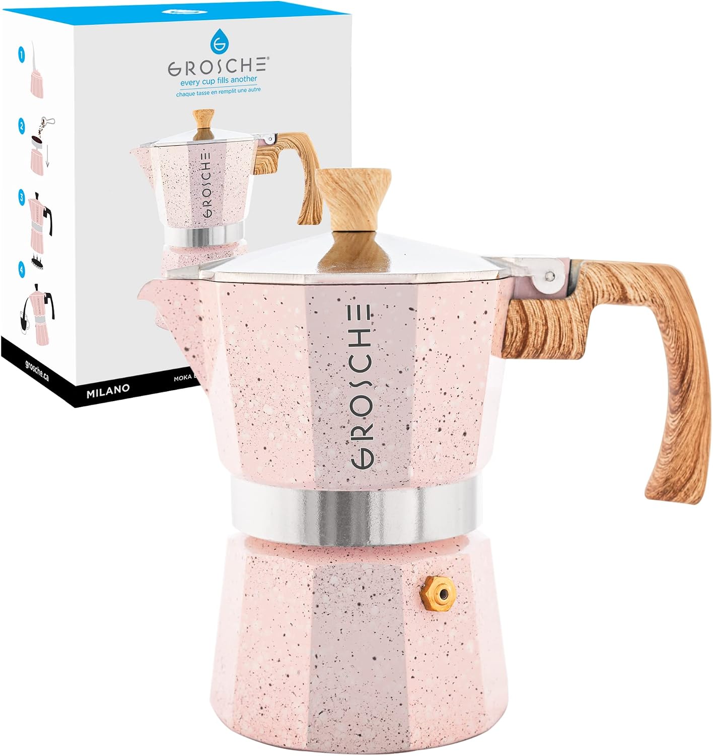 GROSCHE Milano Moka Pot | 9 Espresso Cup - 15.2 oz | Stovetop Espresso Percolator & Coffee Maker – Portable, Ideal for Home and Camping | Cuban Coffee Maker And Italian Moka Pot For Stovetop Espresso; For Gas, Electric, And Propane Stoves With A Soft-Tou…
