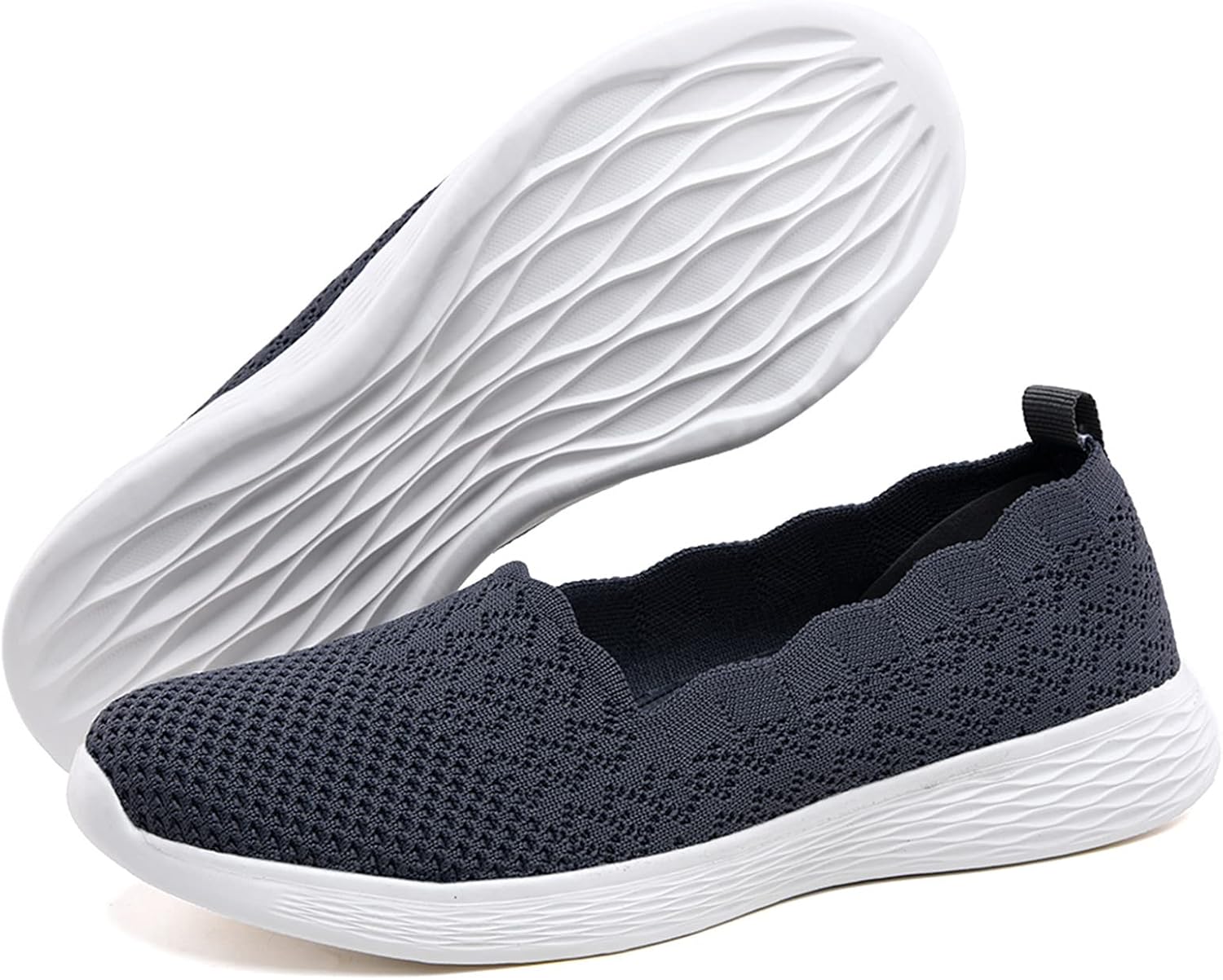 poemlady Women's Walking Shoes Slip On Knit Mesh Loafers Round Toe Flat