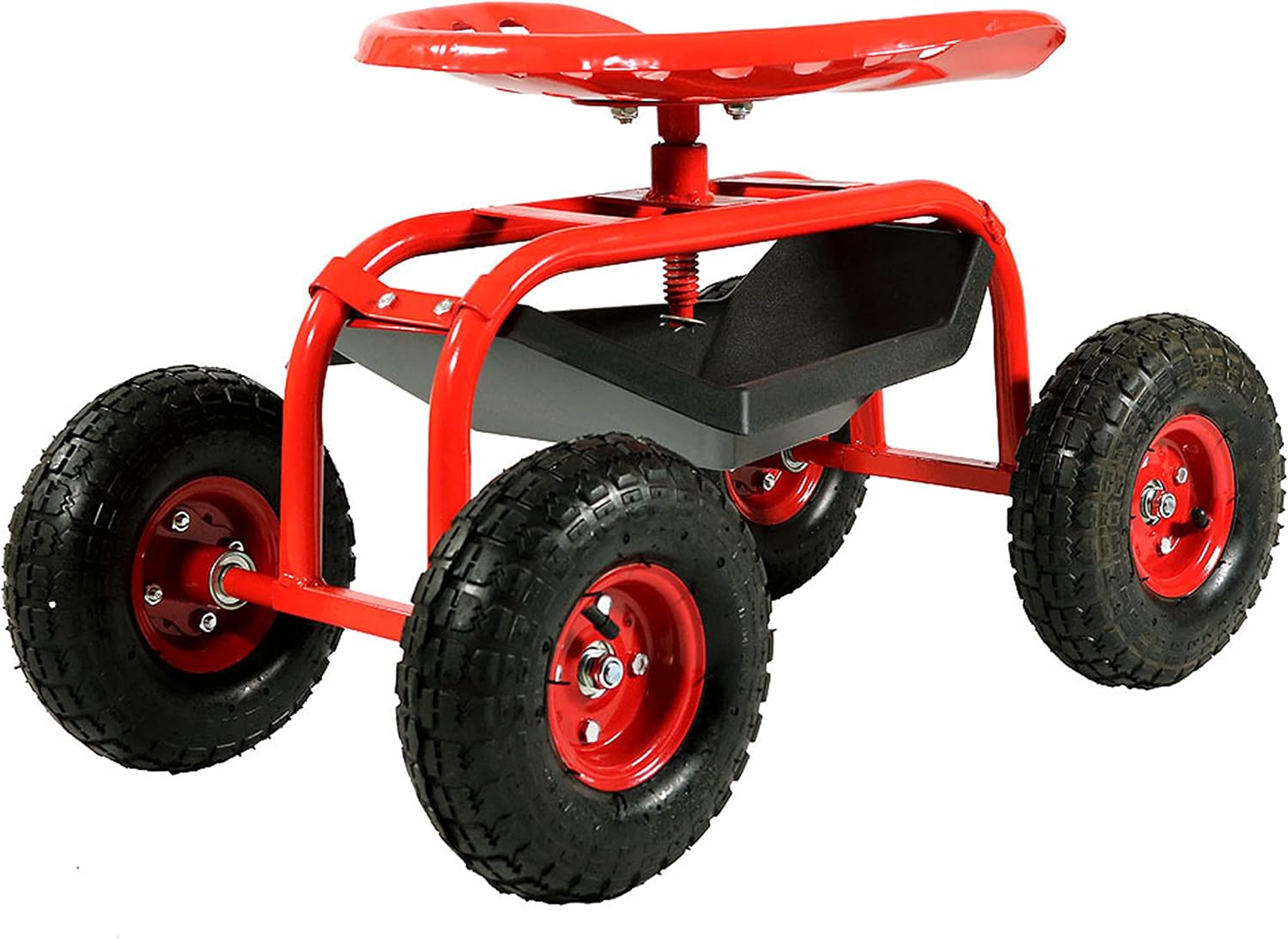 Sunnydaze Rolling Garden Cart with Swivel Seat and Storage, Green | Steel Rolling Gardening Seat with Utility Tray, and Basket for Storage, Rotating, Swiveling Motion