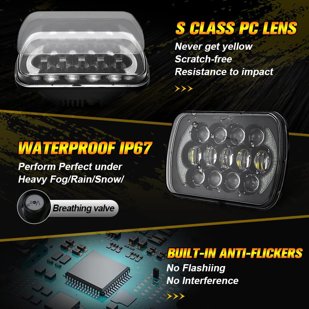 SPL DOT Approved 105W Brightest Black 5x7 7x6 Projector Led Headlights Anti-glare Hi/Low Sealed Beam H6054 H5054 with DRL Compatible with Jeep Wrangler YJ Cherokee XJ Ford Chevy GMC Toyota etc